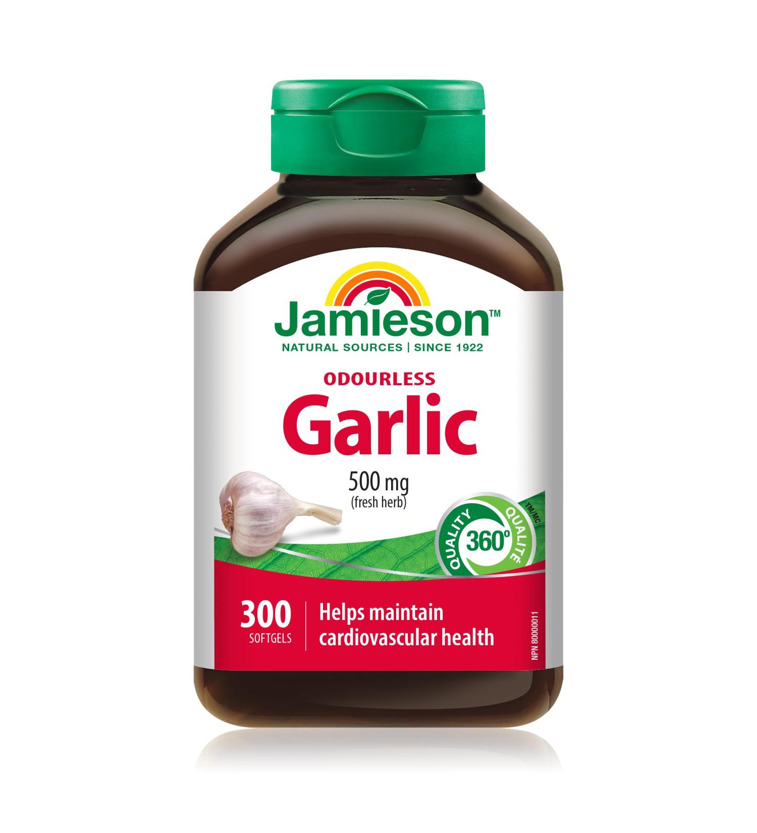 Jamieson Odourless Garlic 500mg 300 Softgels - Buy Online on GoSupps.com