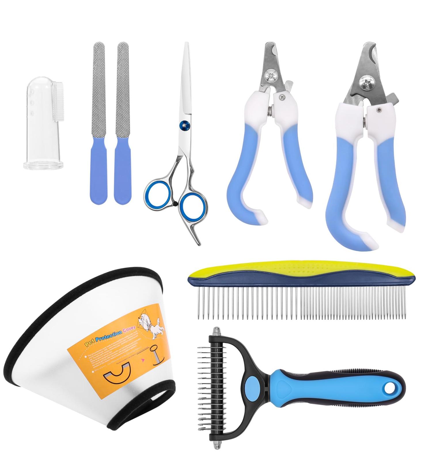 GDRAW 9-Part Zoo Set for Dogs & Cats | Complete Pet Grooming Supplies - Claw Scissors Nail Files Combs & Collars - International Shipping Available - Buy Online on GoSupps.com