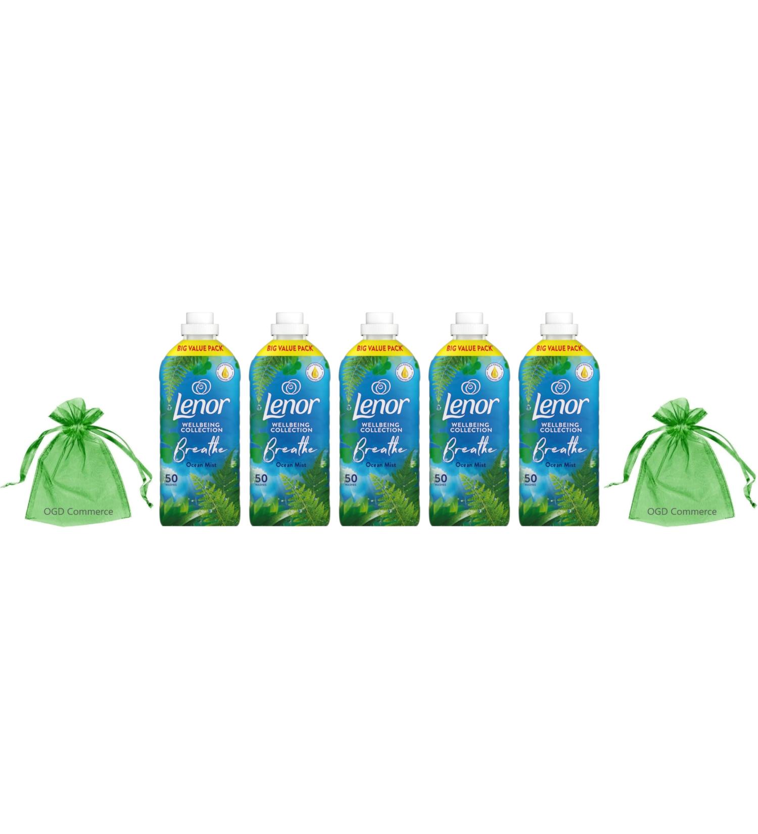 Lenor Fabric Conditioner 50 Washes 1.65L Wellbeing Collection Ocean Mist Scent 5 Pieces Pack + for You: Organza Small Bag - Buy Online on GoSupps.com