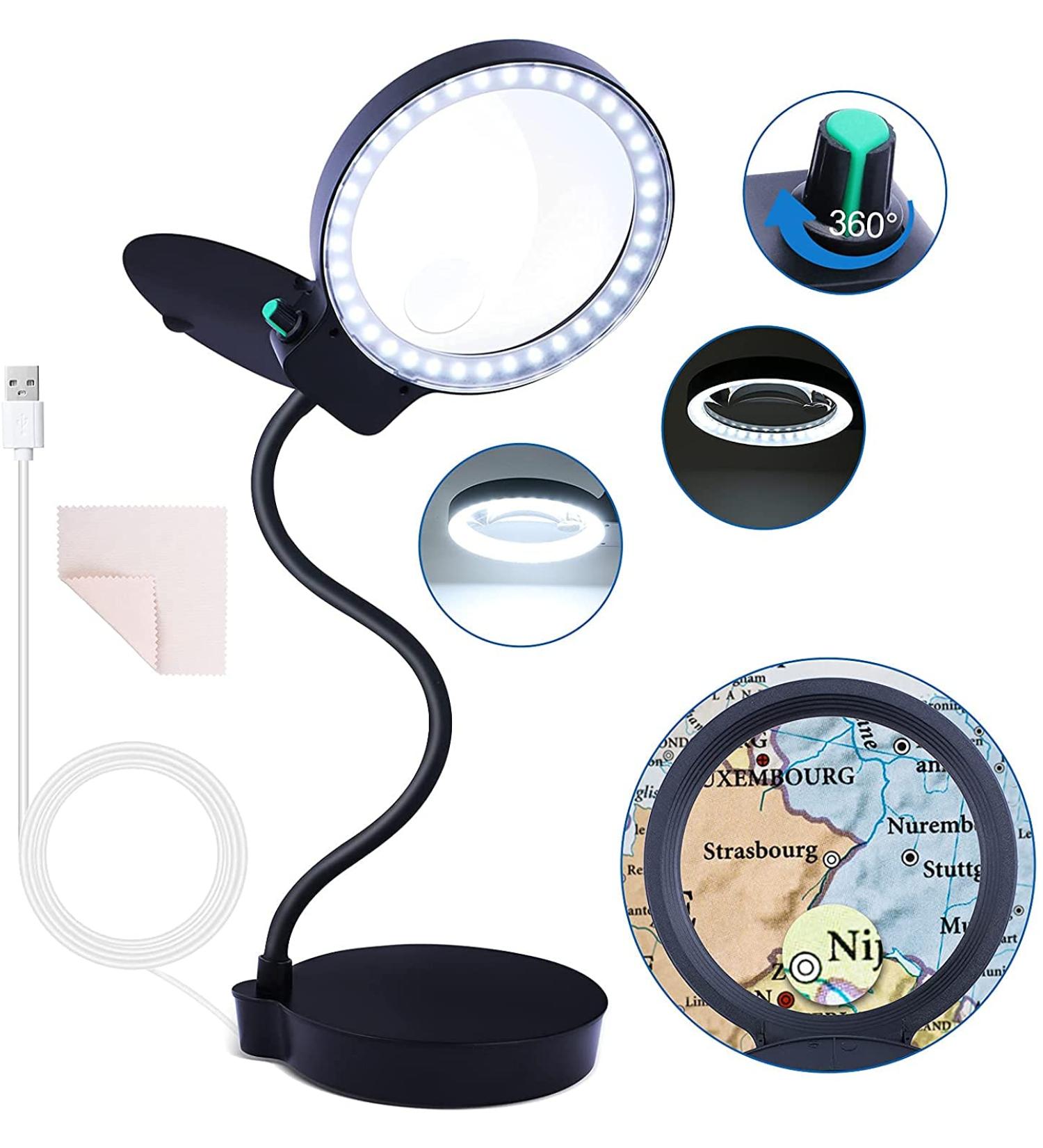 10X 20X Magnifying Glass with Light and Stand | Brightness Adjustable Desk Lamp for Reading, Close Work, and Hobbies - Buy Online on GoSupps.com
