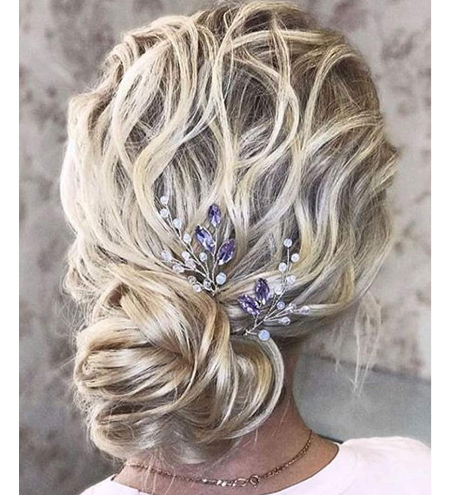 Lavender Crystal Bridal Wedding Hair Pins - JWICOS Bridal Hair Accessories Pack of 2 - Buy Online on GoSupps.com