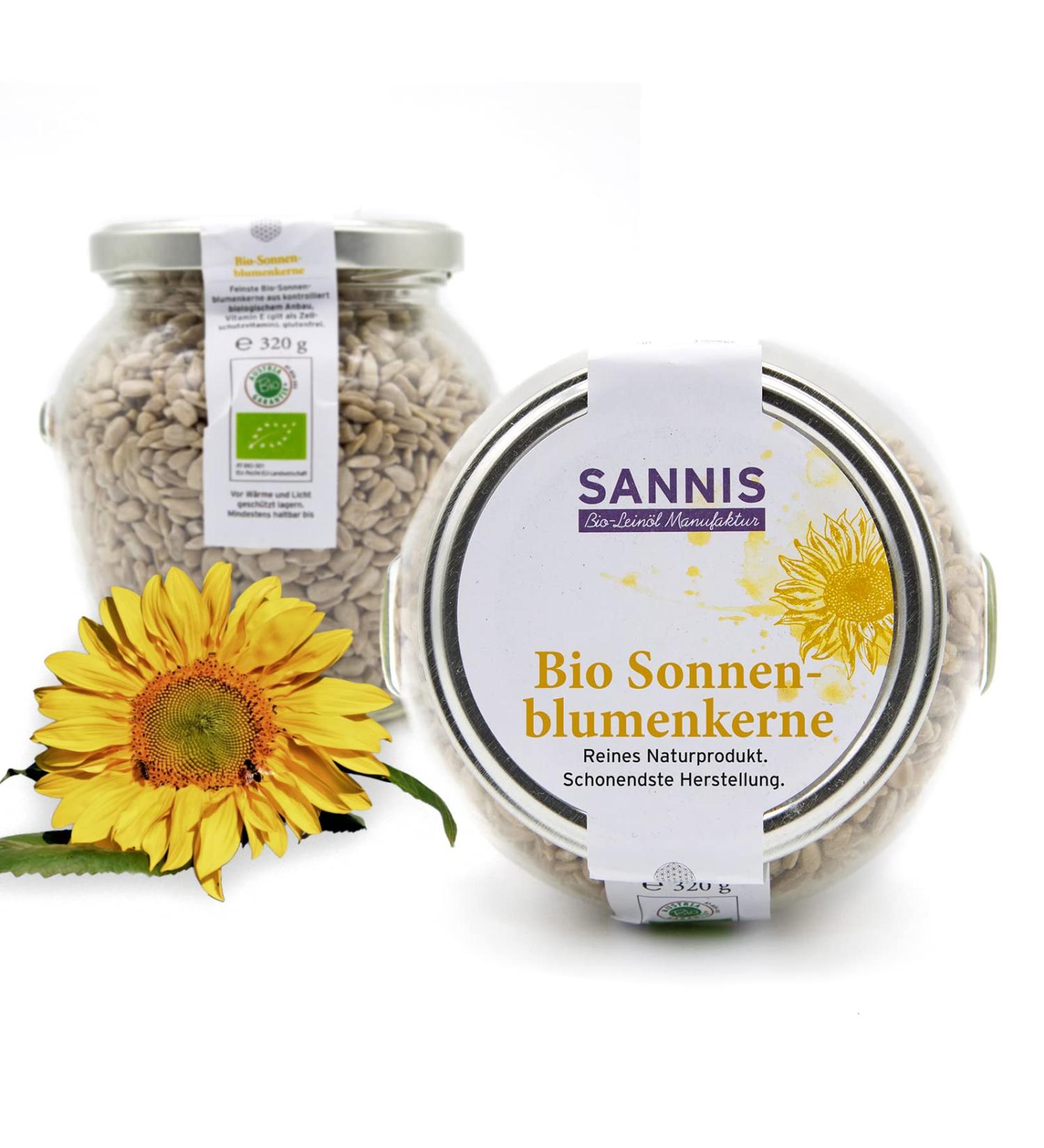 Buy Sannis Organic Sunflower Seeds 320g - Peel & Unsalted Rich in Vitamin E Gluten-Free Perfect for Topping & Baking - Controlled Organic Cultivation - Buy Online on GoSupps.com