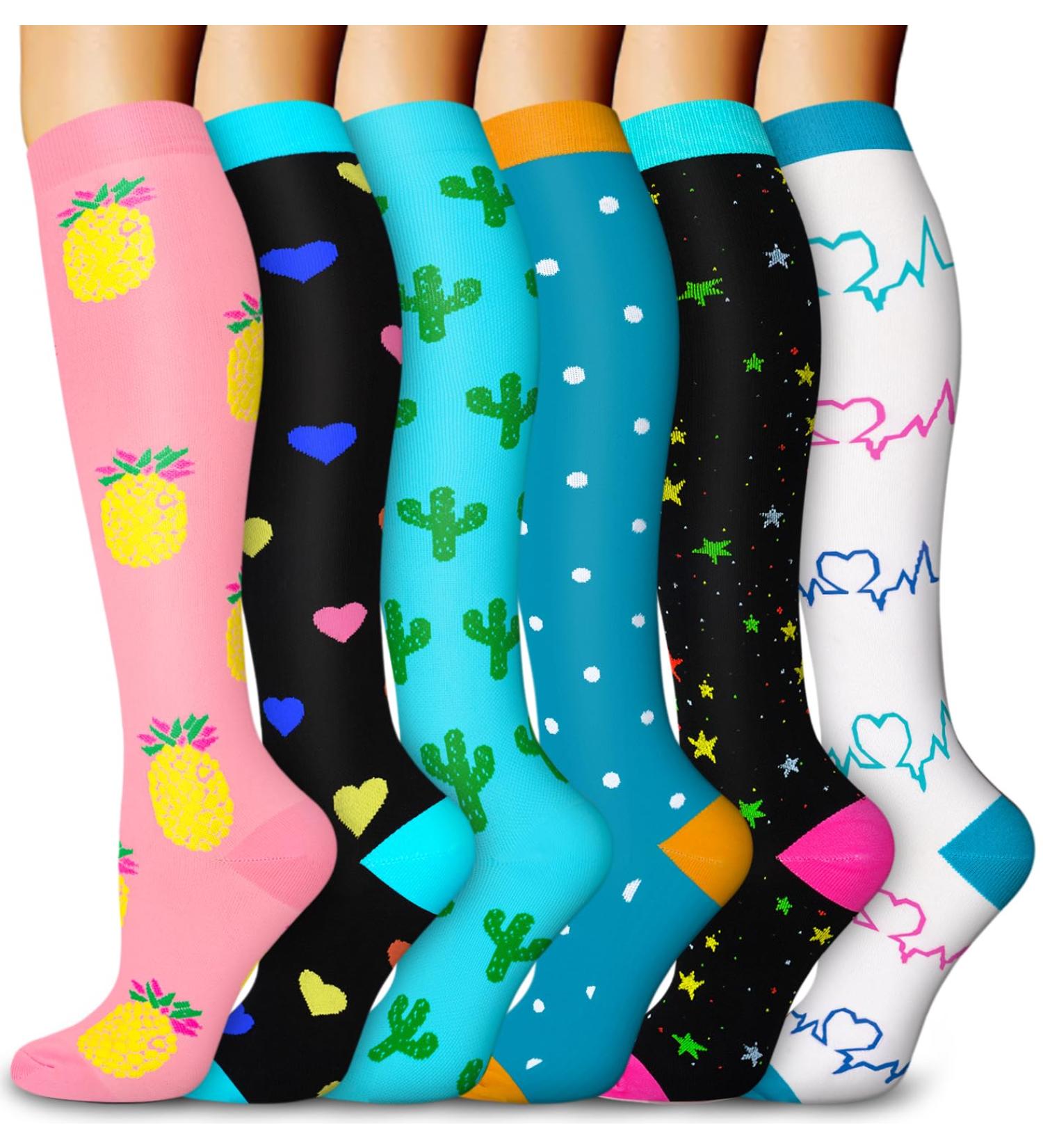 Blongw Compression Stockings for Men - 6 Pairs Knee Support Socks for Sports Travel Running & Cycling - Size L-XL Assorted - Buy Online on GoSupps.com