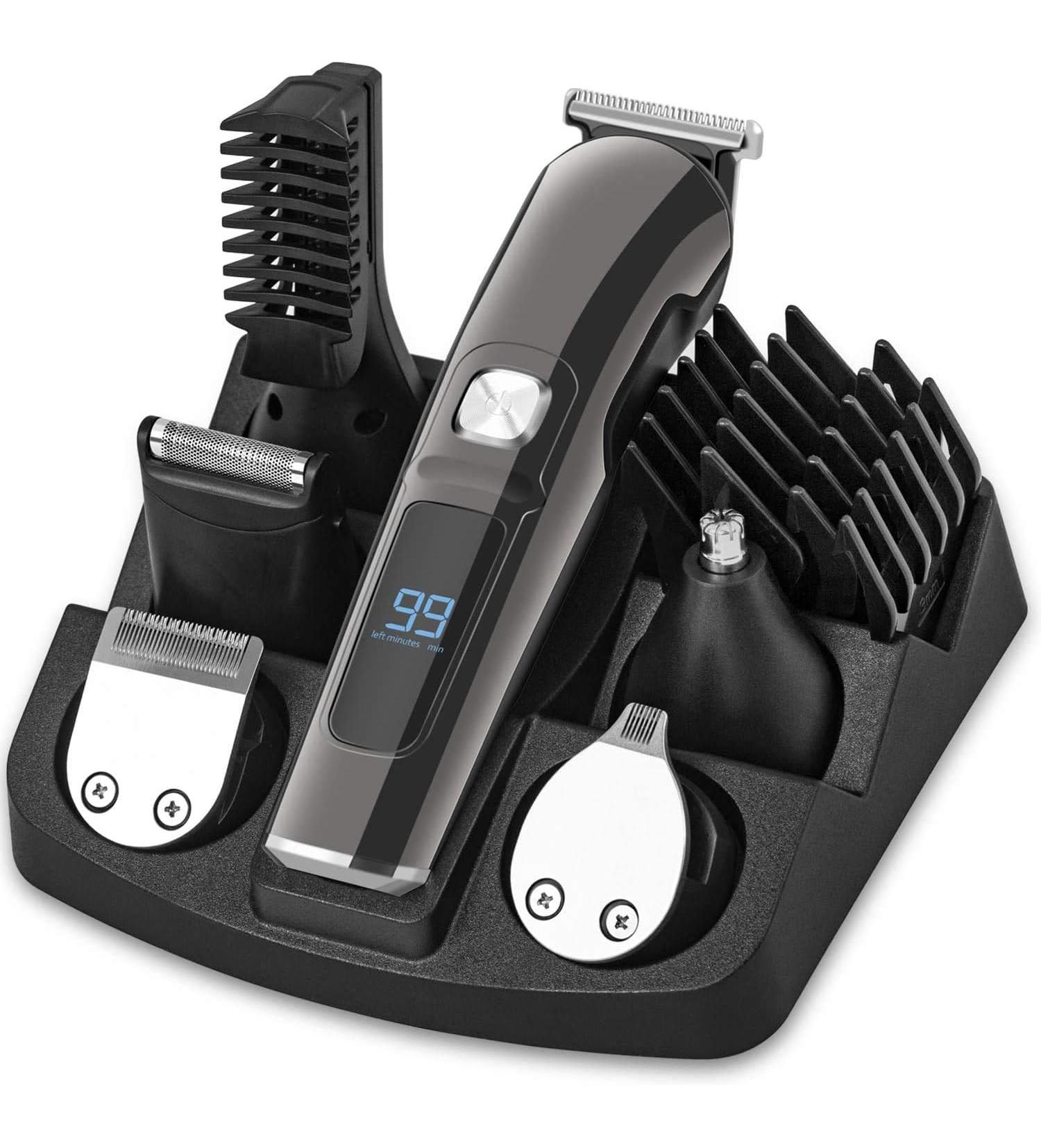 Vesstt Beard Trimmer Mens Hair Clippers 11-in-1 Cordless Face Nose Body Haircut Kit Electric Rechargeable Waterproof Shaver with LED Display for Kids Adults - Black - Buy Online on GoSupps.com