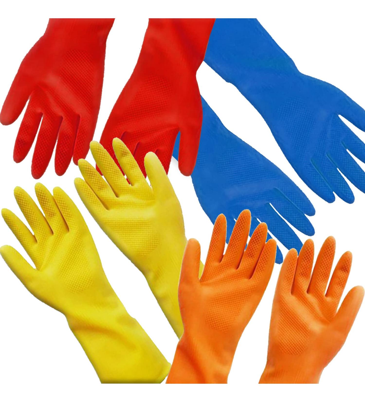Rubber Gloves 4 Pairs Waterproof Dishwashing Gloves Reusable Cleaning Gloves Dish Gloves for Kitchen Cleaning Working Painting Gardening(Blue&Yellow&Orange&Red)-Size L L(Blue&Yellow&Orange&Red) - Buy Online on GoSupps.com