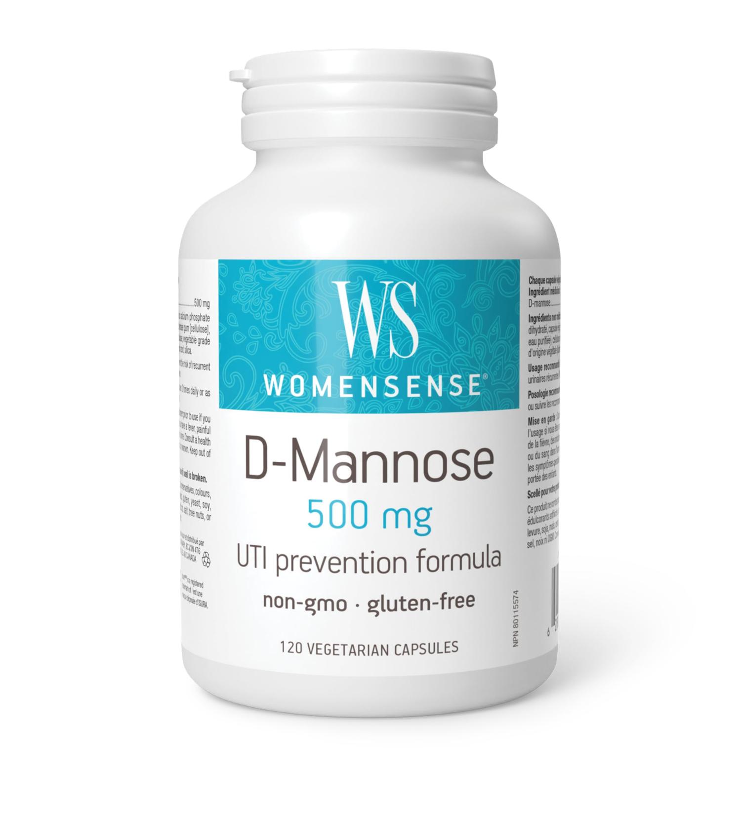WomenSense D-Mannose 120 vegetarian capsules 2000mg per daily serving Helps prevent reoccuring UTI infections Targets and Naturally Flushes the Bladder 30 day supply - Buy Online on GoSupps.com