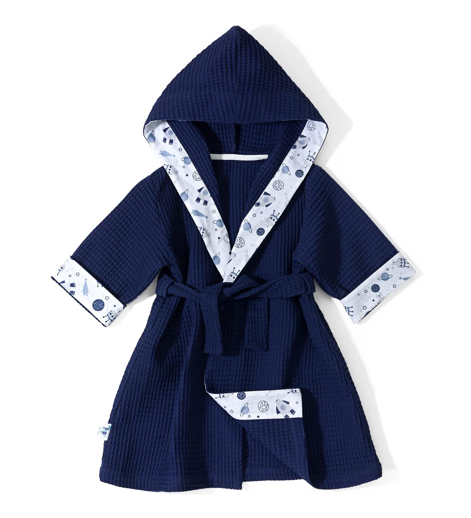Shop Pepi Unisex Children s Bathrobe - 100% Cotton Hooded Magic Space Design Made in Poland | Midnight Blue Size M - Buy Online on GoSupps.com