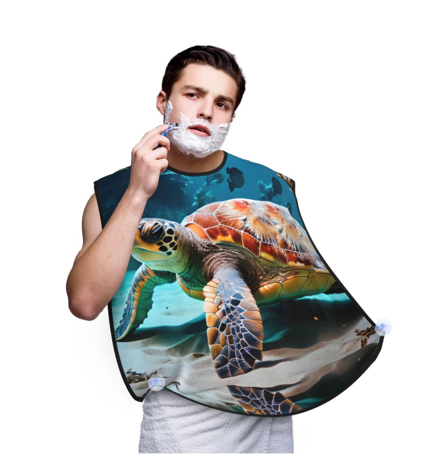 Sea Turtle Print Beard Bib Apron for Men - Beard Hair Catcher & Cape Cloth for Shaving & Trimming - Buy Online on GoSupps.com