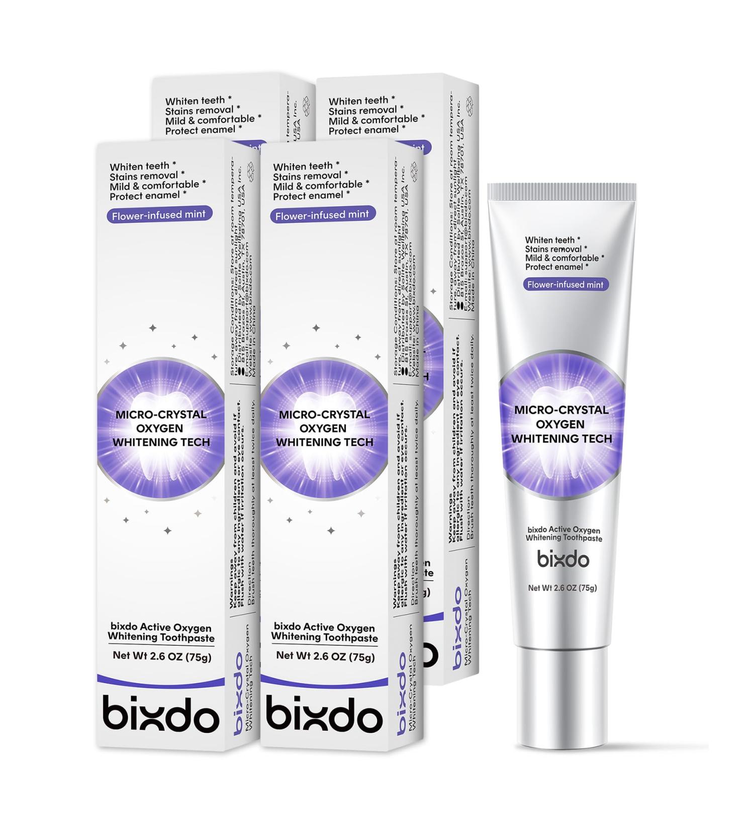bixdo Pap Teeth Whitening Toothpaste Hydroxyapatite Enamel Repair for Sensitive Teeth & Gums Fluoride-Free 28 Days Brightening Flower Mint 2.6oz (Pack of 4) - Buy Online on GoSupps.com