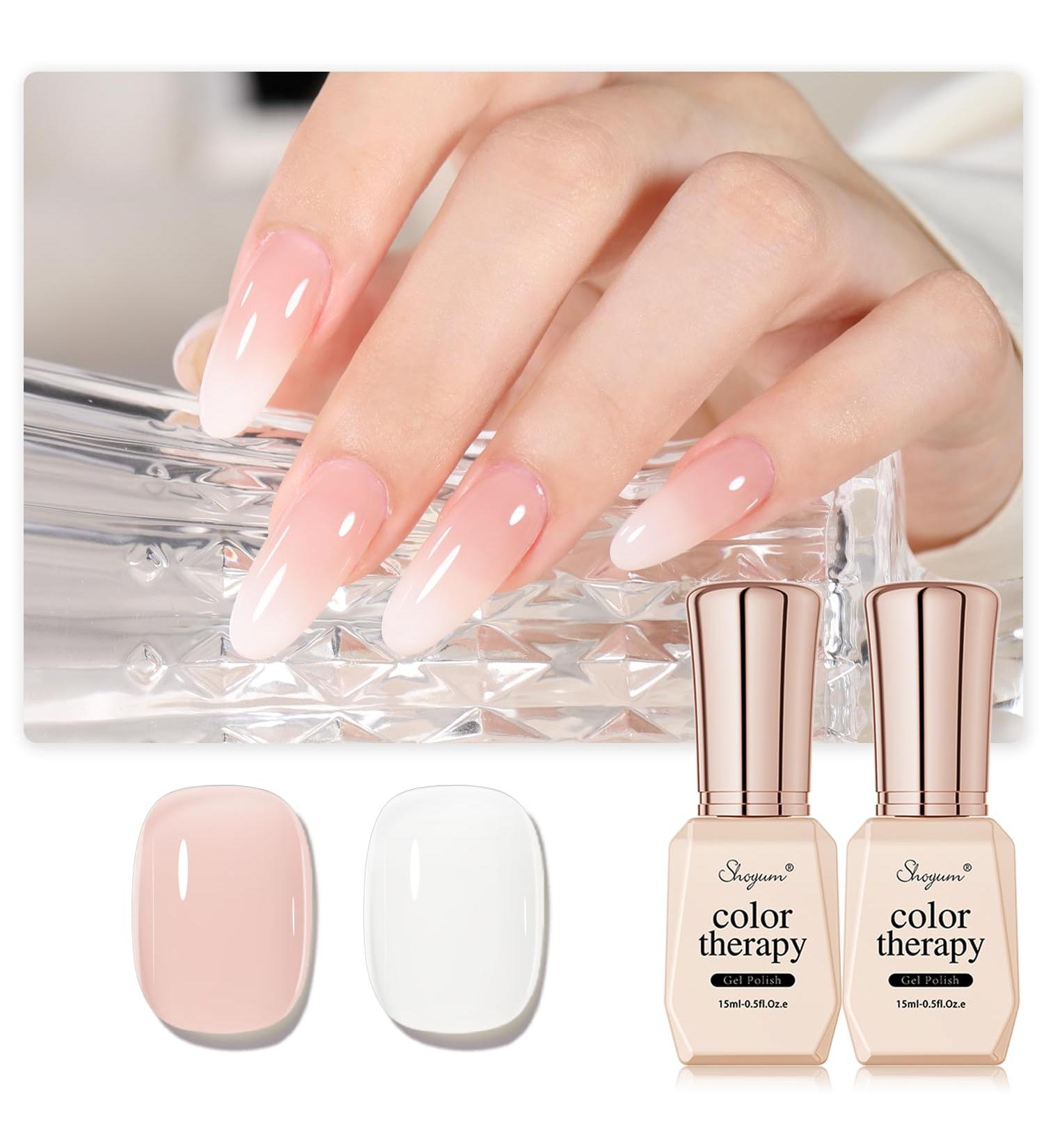2Pcs Milky White & Sheer Nude Pink Gel Nail Polish Set | 15ml Translucent Soak Off UV Gel for DIY Manicure at Home - Buy Online on GoSupps.com