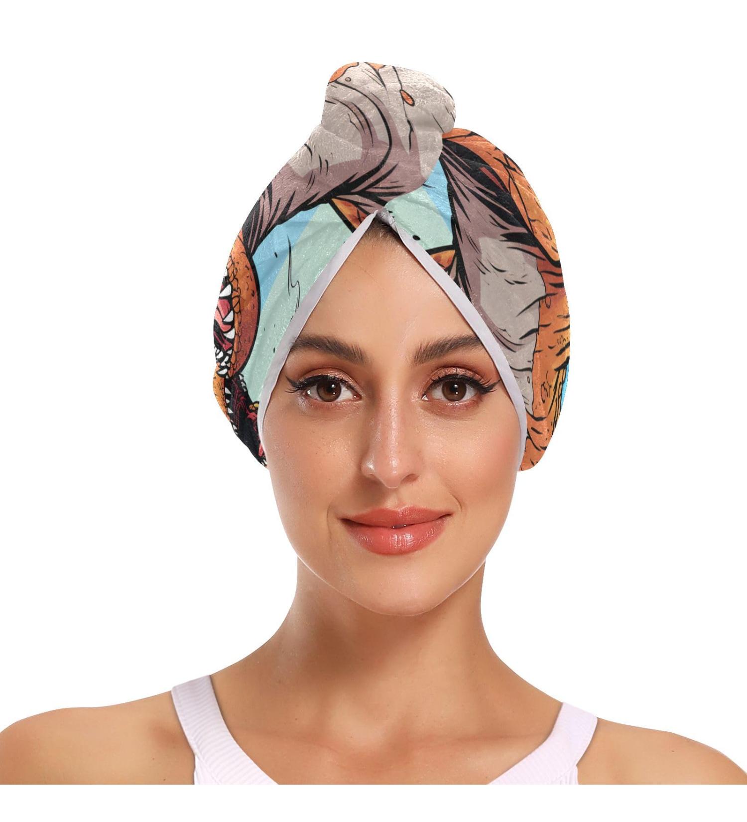 Cartoon Dinosaurs Hair Towel 2 Pack - Super Absorbent Quick Dry Turbans for Women & Girls | Perfect Hair Drying Solution - Buy Online on GoSupps.com