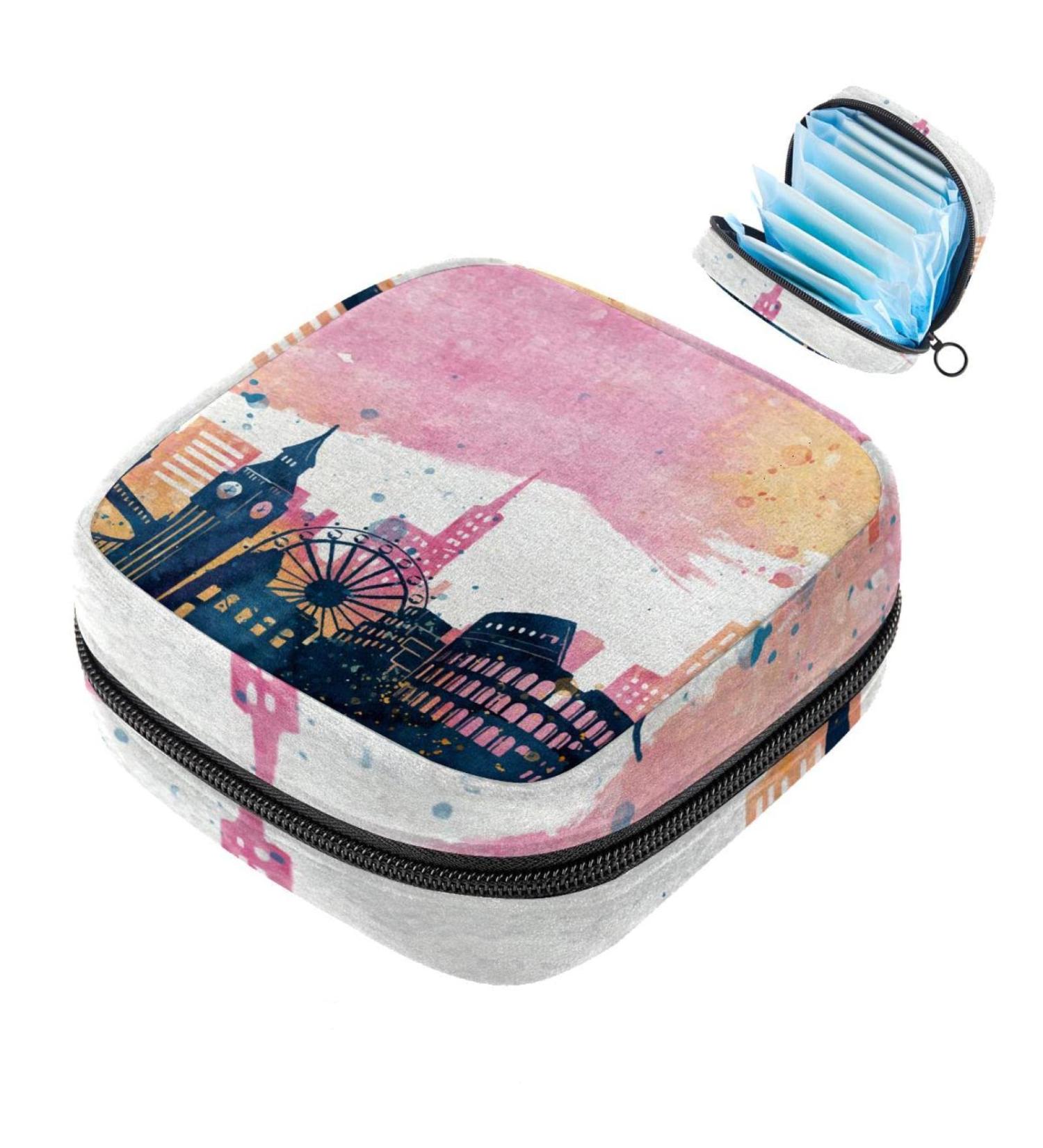 Menstrual Bag for Women & Girls - Zipper Pouch for Napkins & Tampons - Watercolor London Design - Buy Online on GoSupps.com