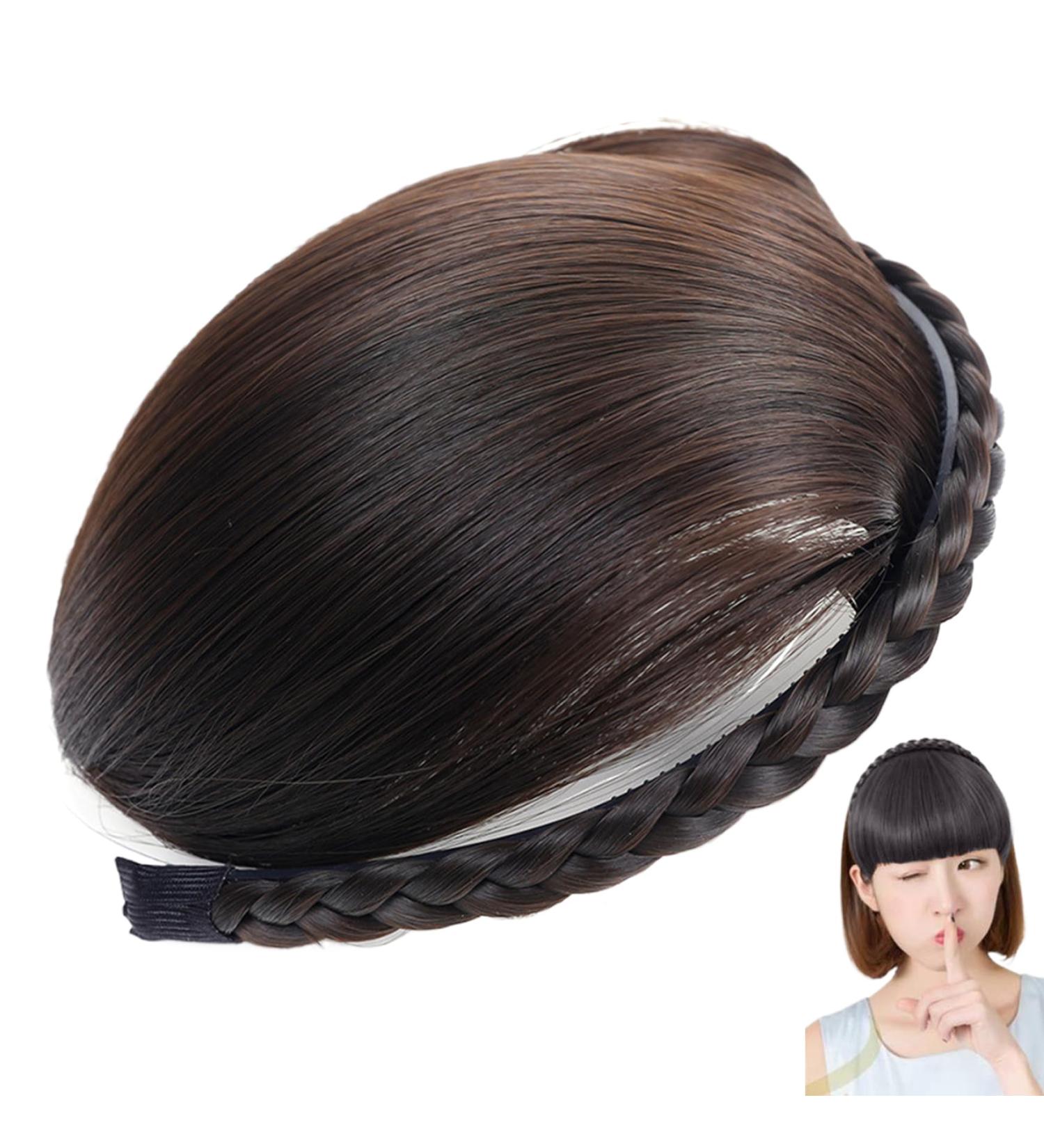 Braid Headband Single Braided Dark Brown Fringe Headband with Bangs Realistic Instant Hair Bangs Fringe Bangs Hair Clip for Women Girls Hair Extensions - Buy Online on GoSupps.com