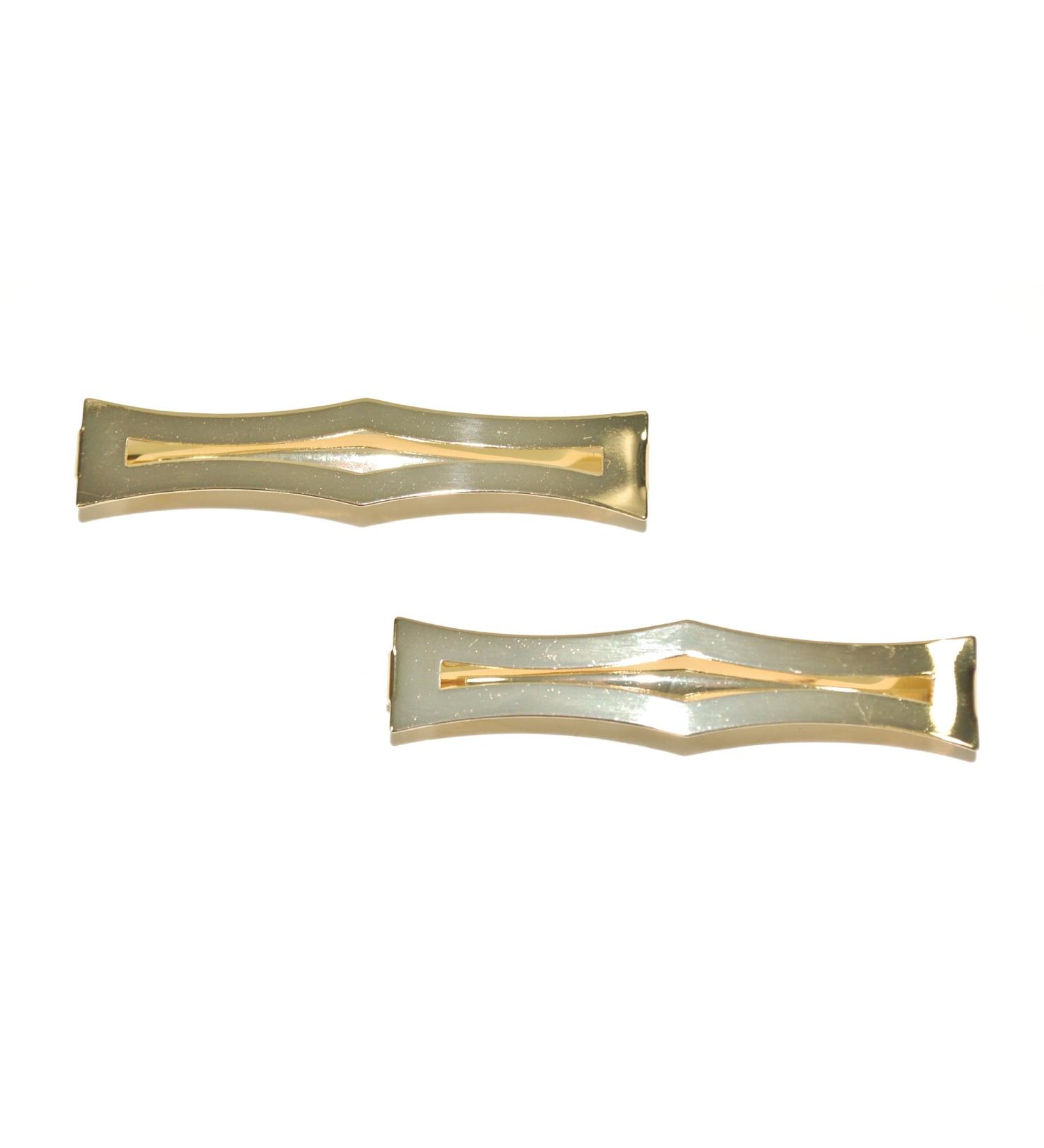Pair of Double Bar Clip-in End Barrettes Hair Slides. (Gold)