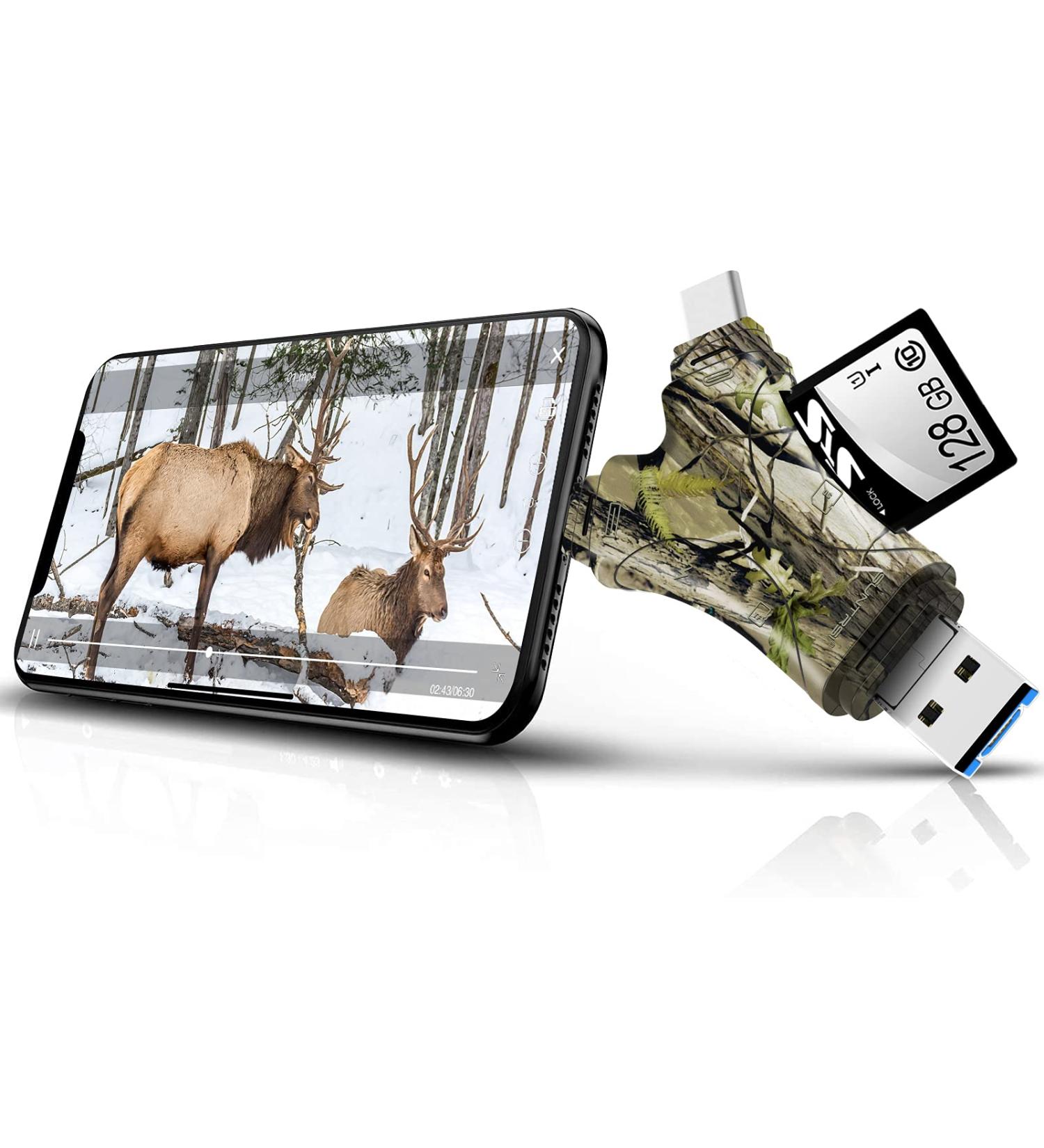 Trail Camera Viewer SD Card Reader - 4 in 1 Memory Card Reader for iPhone & iPad - View Hunting Game Camera Photos/Videos on Smartphone - Buy Online on GoSupps.com