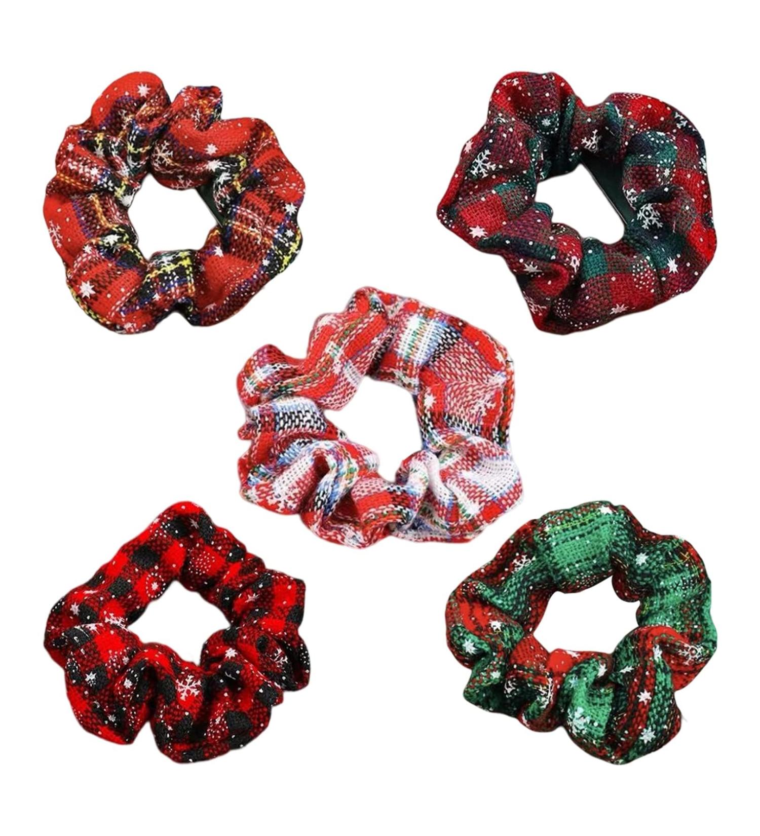 Christmas Glitter Sequin Hair Scrunchies - Red+Green Elastic Ponytail Holders for Girls & Women - 5PCS Set for Festive Hair Accessories - Buy Online on GoSupps.com