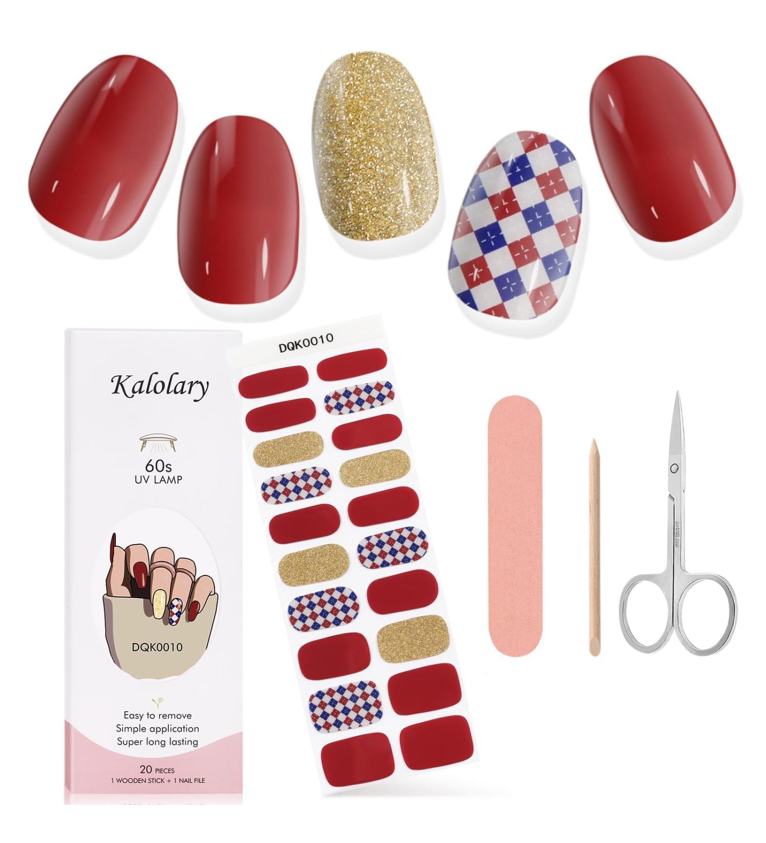 Kalolary Gel Nail Polish Strips Nail Gel Art Sticker Waterproof Full Nail Wraps Decal Sets with Scissors Nail File and Stick for Women Girls Nail Art Decor (UV/LED Lamp Required)-10 - Buy Online on GoSupps.com