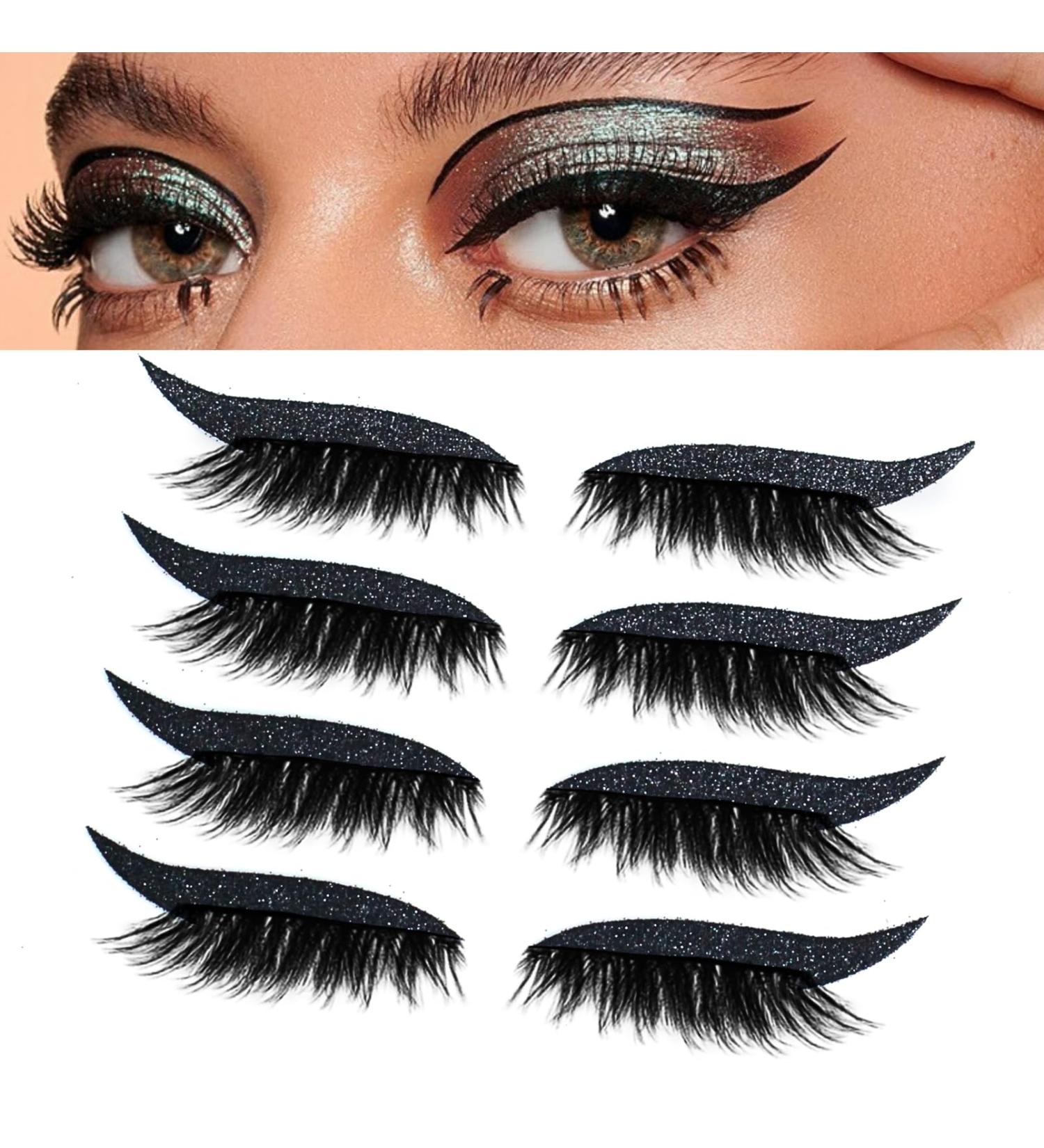 False Eyelashes Eyeliner Stickers 4 Pairs Reusable Adhesive Eyelashes & Eyeliner Stickers 2 in 1 Eye Glitter Shiny Makeup Reusable Eyelashes Eyeliner Sticker for Party Festivals Black - Buy Online on GoSupps.com