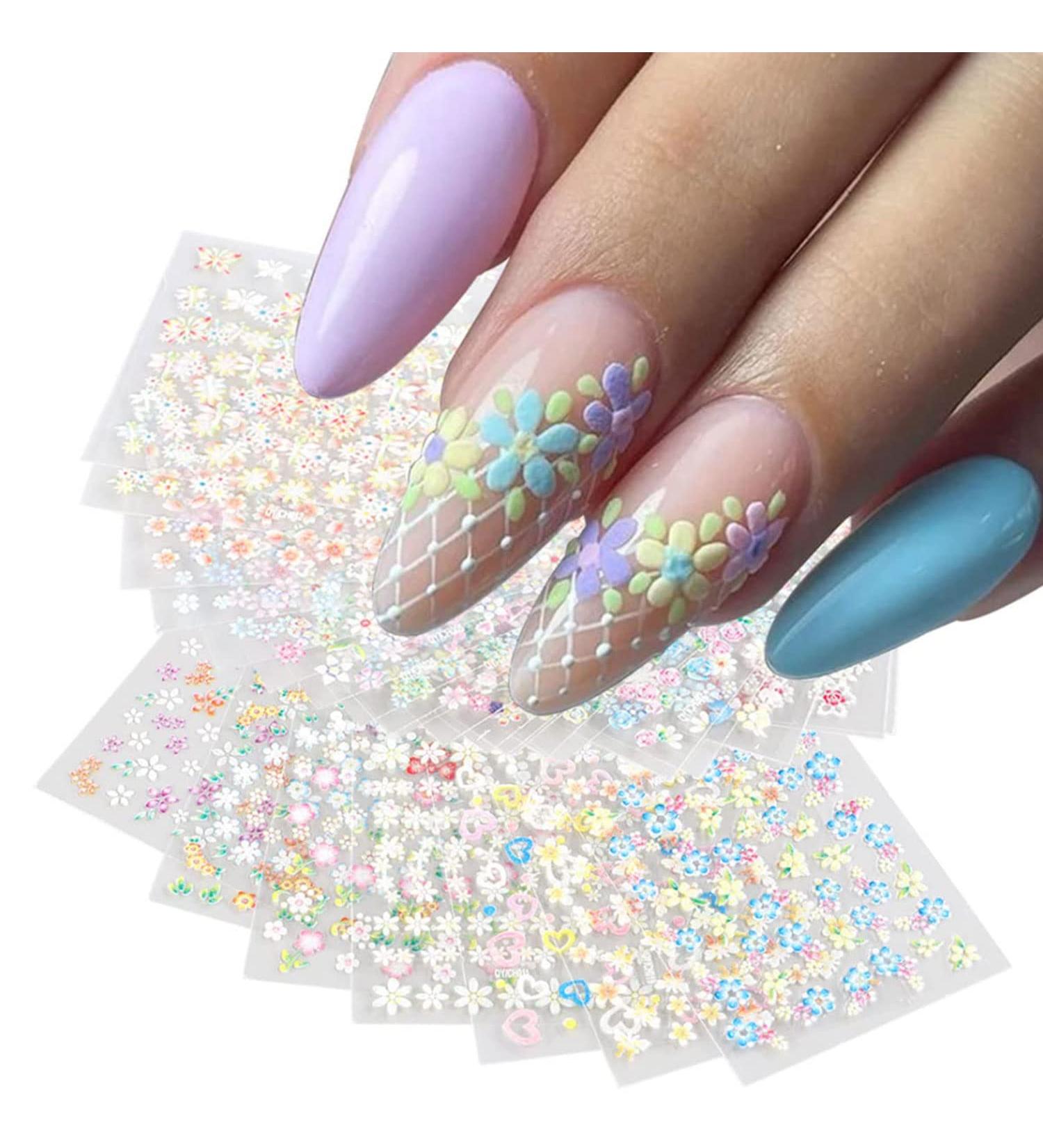 30 Sheets Colorful Flower Nail Art Stickers - Self-Adhesive Decals for Women and Girls - Elegant 3D Design with Daisies, Hearts, and Bow Ties - Nail Art Supplies to Enhance Glamour - Buy Online on GoSupps.com