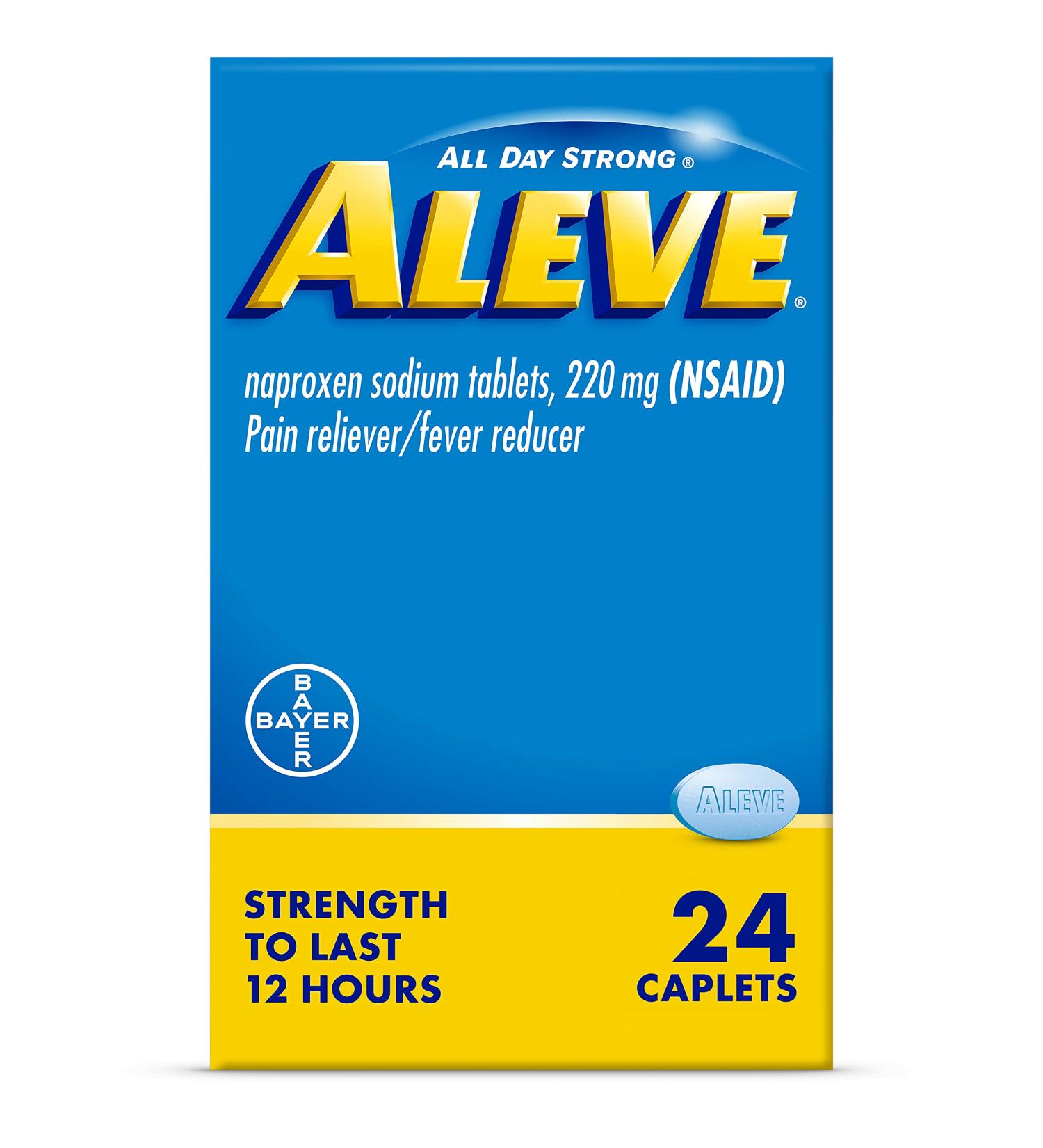 Aleve Pain Relief Naproxen Sodium Caplets - 24 Count | Fast Acting Pain Relief - Buy Online on GoSupps.com