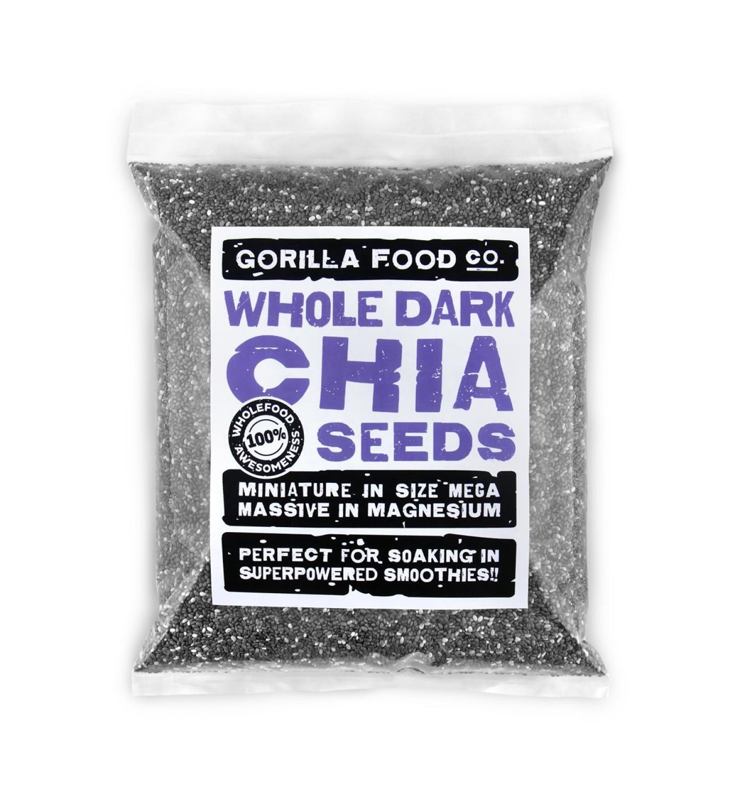 Gorilla Food Co. Whole Dark (Black) Chia Seeds - 200g - Raw Non-GMO - Buy Online on GoSupps.com