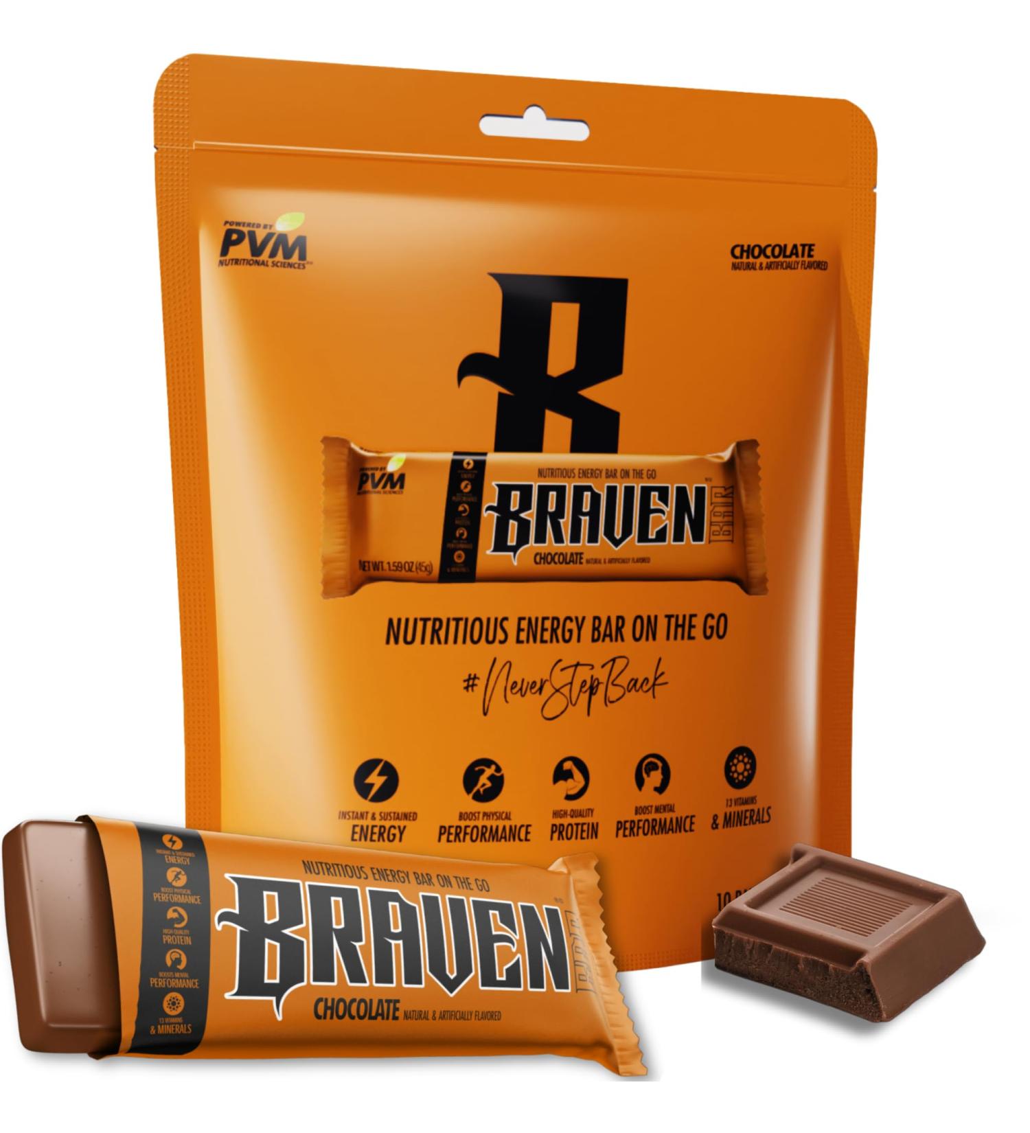 Braven Bar Chocolate Energy Bars (1.59 oz, Pack of 10) Energy Chews with 5g Protein On-the-Go Energy Snacks for Running, Hiking, and Sports - Gluten Free Snacks for Sustained Energy Boost - Buy Online on GoSupps.com
