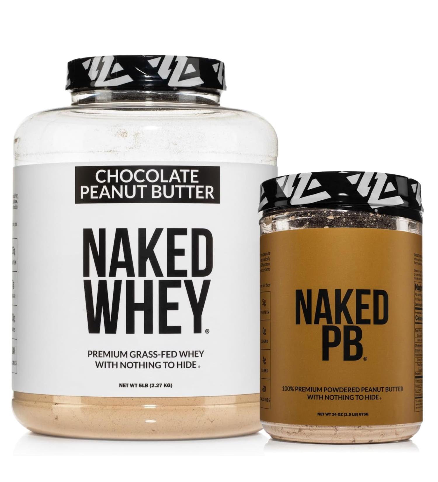 NAKED Whey Chocolate Peanut Butter Protein Powder (52 Servings) + PB Powdered Peanut Butter 1.5LB (45 Servings) Grass-Fed Non-GMO Gluten Free Soy Free Bulk - Buy Online on GoSupps.com