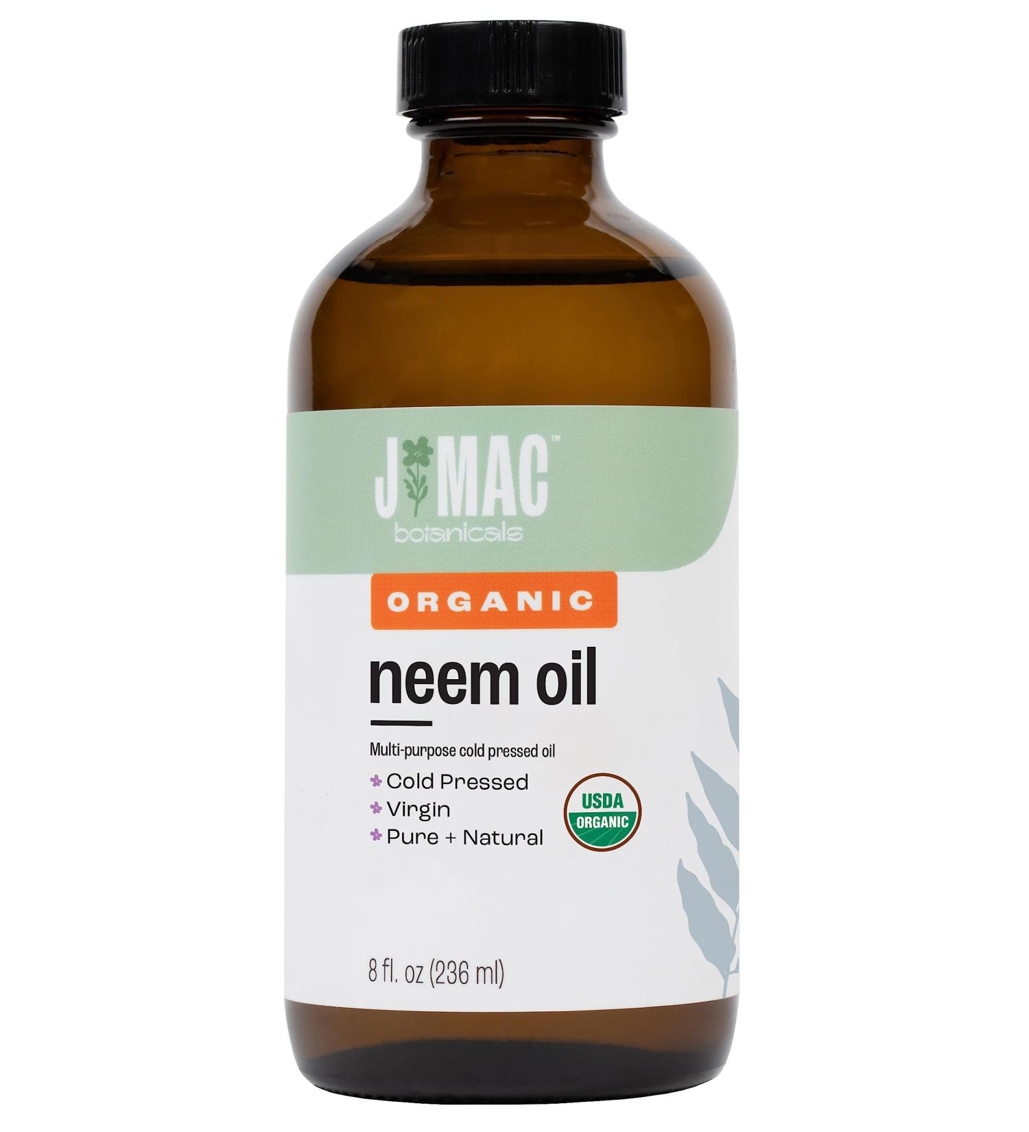 J MAC BOTANICALS Organic Neem Oil for Skin (8 oz Glass Bottle NO Dropper) 100% Organic Undiluted Cold Pressed Neem Oil 8 Fl Oz (Pack of 1) - Buy Online on GoSupps.com