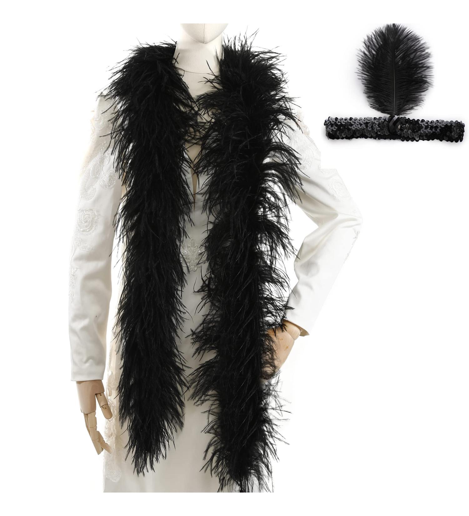 Black Ostrich Feather Boa - 2 Yards, 3-Ply Long Boa for Parties, DIY Projects & Clothing Decoration - Buy Online on GoSupps.com