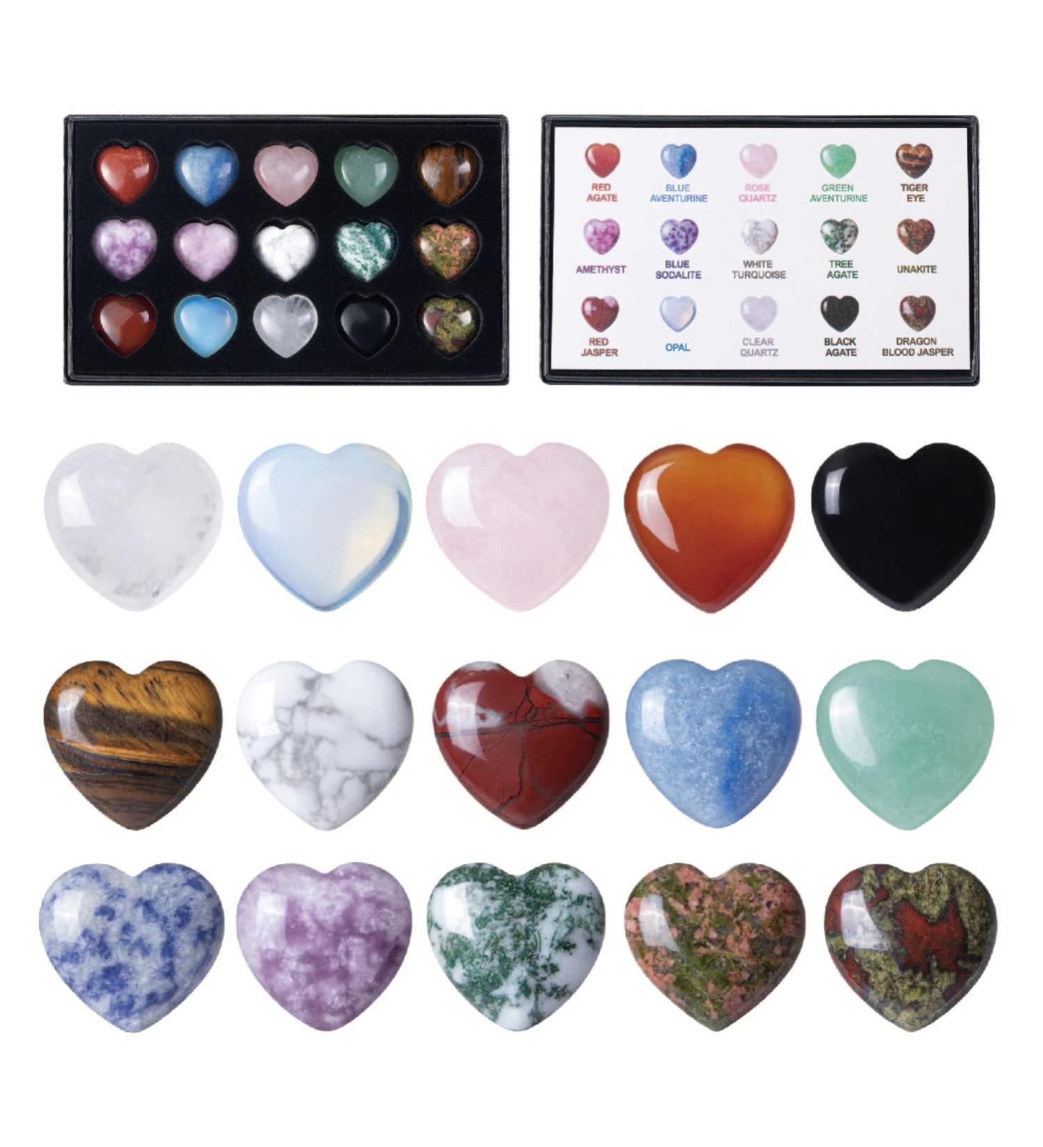 15 PCS Natural Heart Crystals Healing Gemstones Set - Chakra Stones for Reiki Balancing and Crystal Lovers - Bulk Decor Gift - Buy Online on GoSupps.com