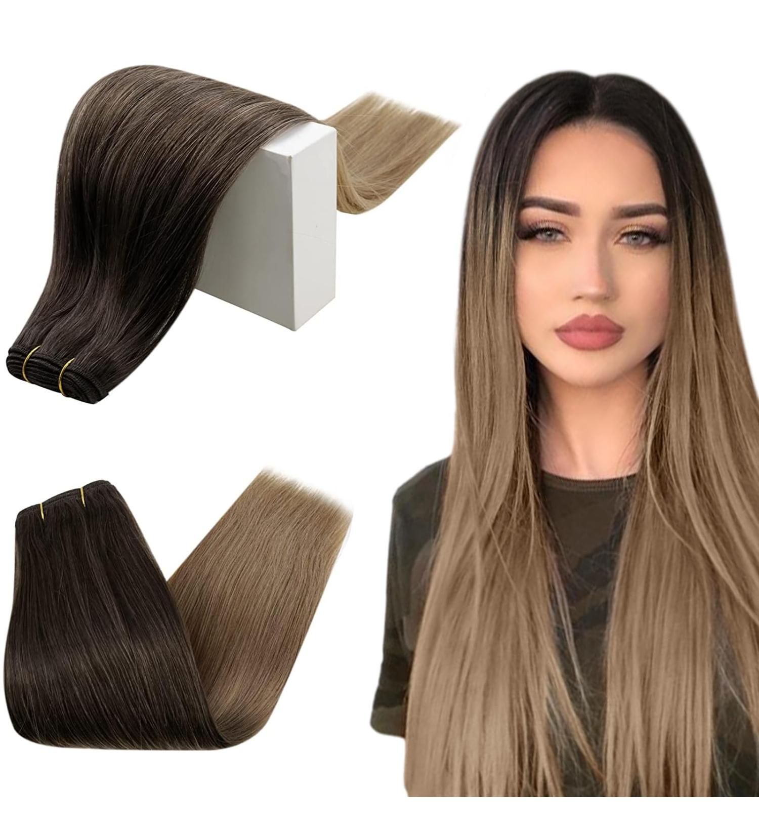 Runatur Real Hair Extensions - Balayage Ombre Dark Brown to Medium Brown & Ash Blond - 45cm 18 Inch Weft - 100g #2/6/18 - Buy Online on GoSupps.com