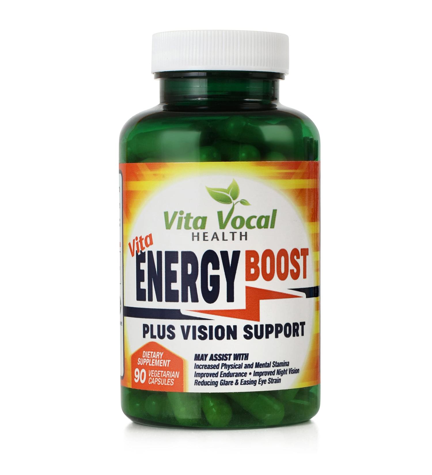 VitaVocal Energy Boost | Herbal Formula & Vision Support Supplement for Adults - 90 Capsules | International Shipping Available - Buy Online on GoSupps.com