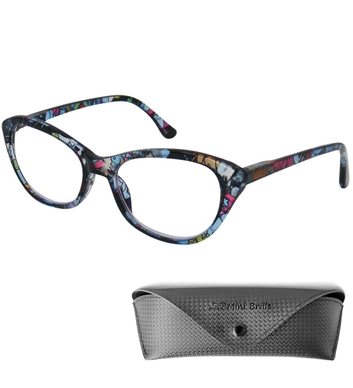 Mini Cat Eye Reading Glasses for Women - Colorful Plastic Frames Floral Pattern 1.0 Diopter Free Case Included - Buy Online on GoSupps.com