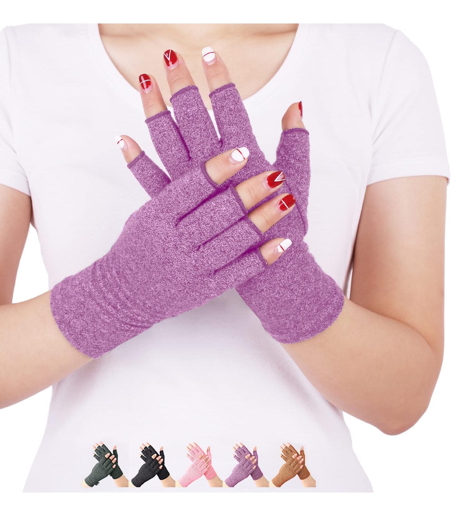 DISUPPO Arthritis Gloves for Women and Men - Relieve Pain from Rheumatoid, RSI, Carpal Tunnel - Compression Fingerless Gloves for Computer Typing and Daily Work - Purple Large - Buy Online on GoSupps.com