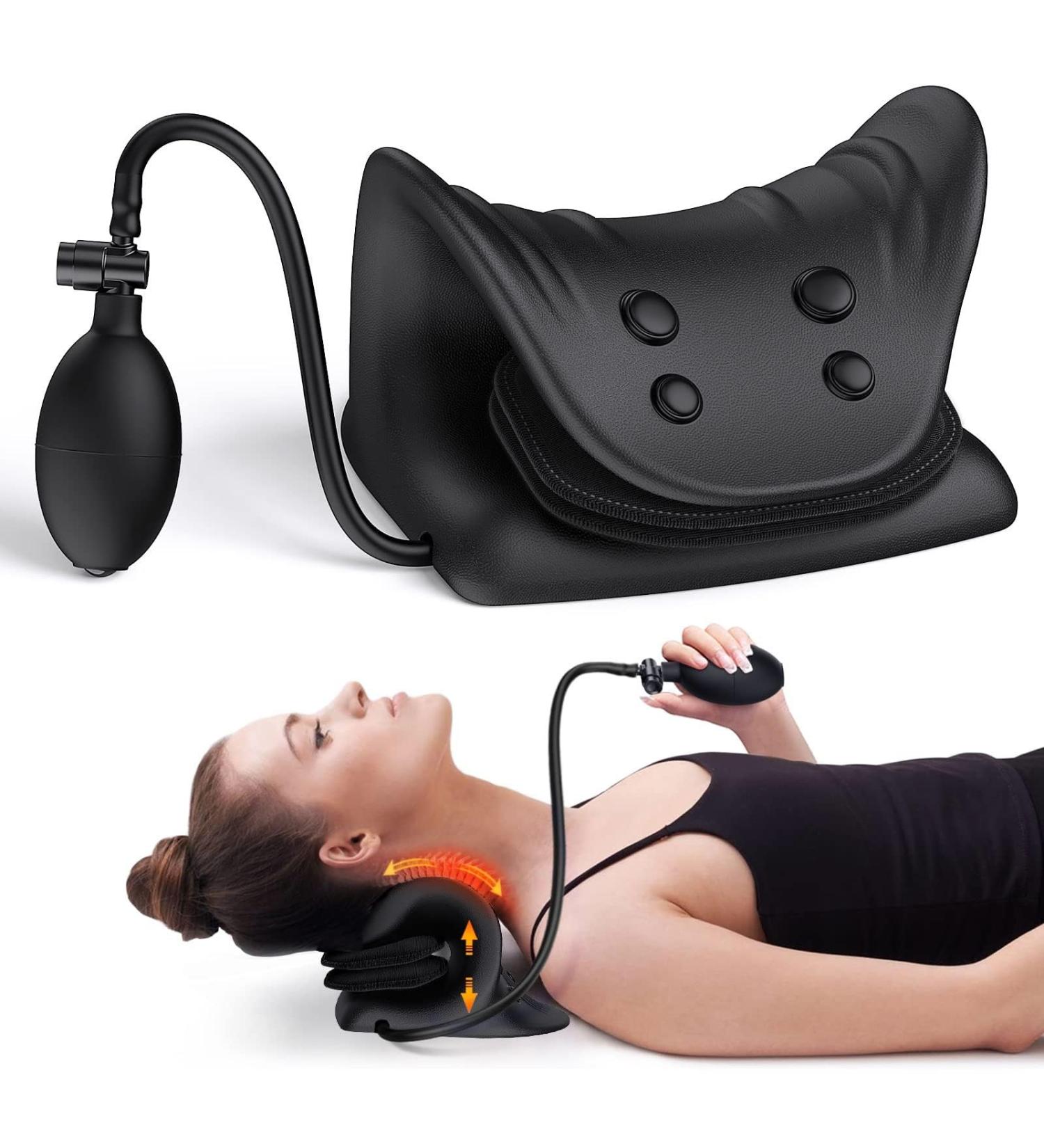 MOILO Manual air bag neck stretcher neck and shoulder relaxer enhanced traction pillow design height adjustable for relieving cervical neck pain can be used on both sides (Black) - Buy Online on GoSupps.com