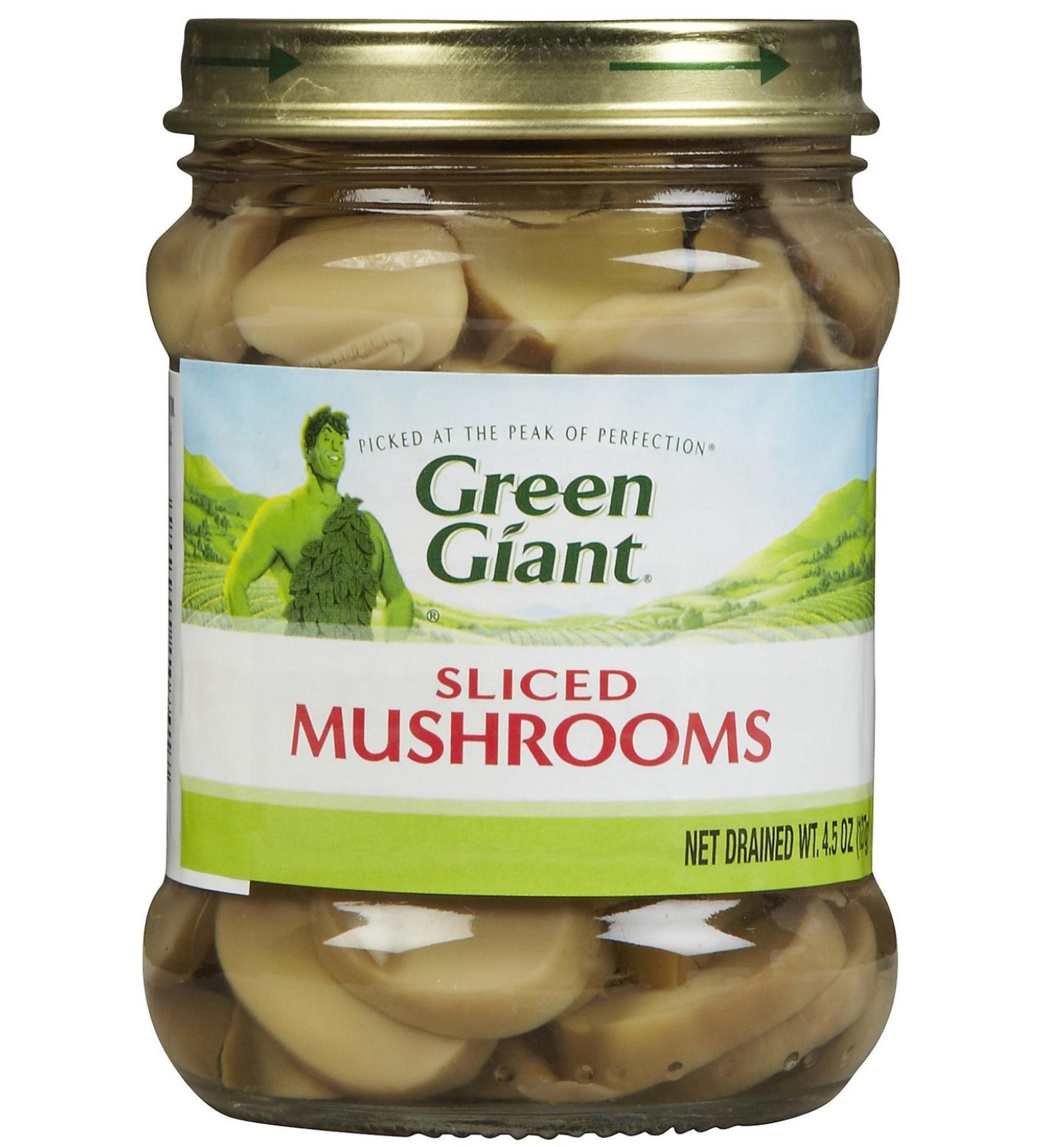 Green Giant Sliced Mushroom Vegetable, 4.5 Ounce Glass Jar -- 12 per case.
