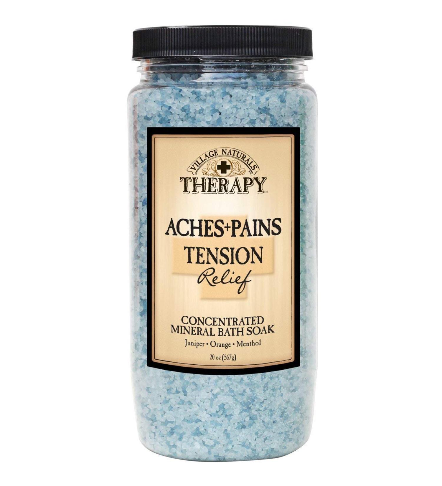 Village Natutrals Aches + Pains Tension Relief Bath Soak 20 Ounce (591ml) (3 Pack)
