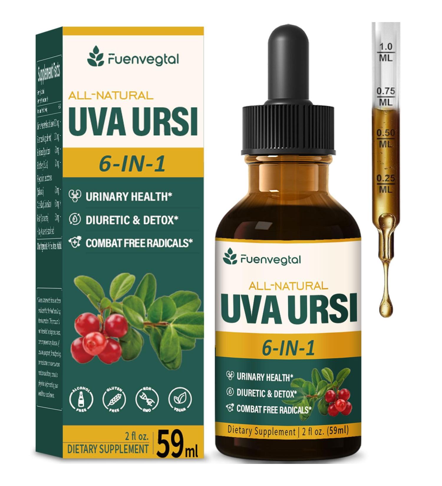 Uva Ursi Natural Diuretic Drops - Herbal Supplement for Urinary Health Kidney Detox & UTI Support | Alcohol-Free Tincture with Dandelion Root & Cranberry - 2oz - Buy Online on GoSupps.com