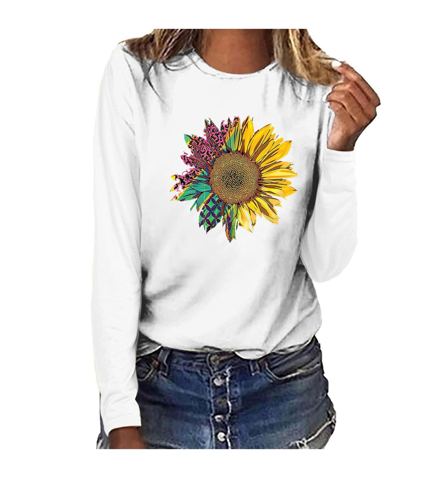 Womens Oversized Sunflower Sweatshirt Clearance - White - S-XXL Sizes | Crew Neck Knit Hoodie for Autumn & Winter - WYF45 - Buy Online on GoSupps.com