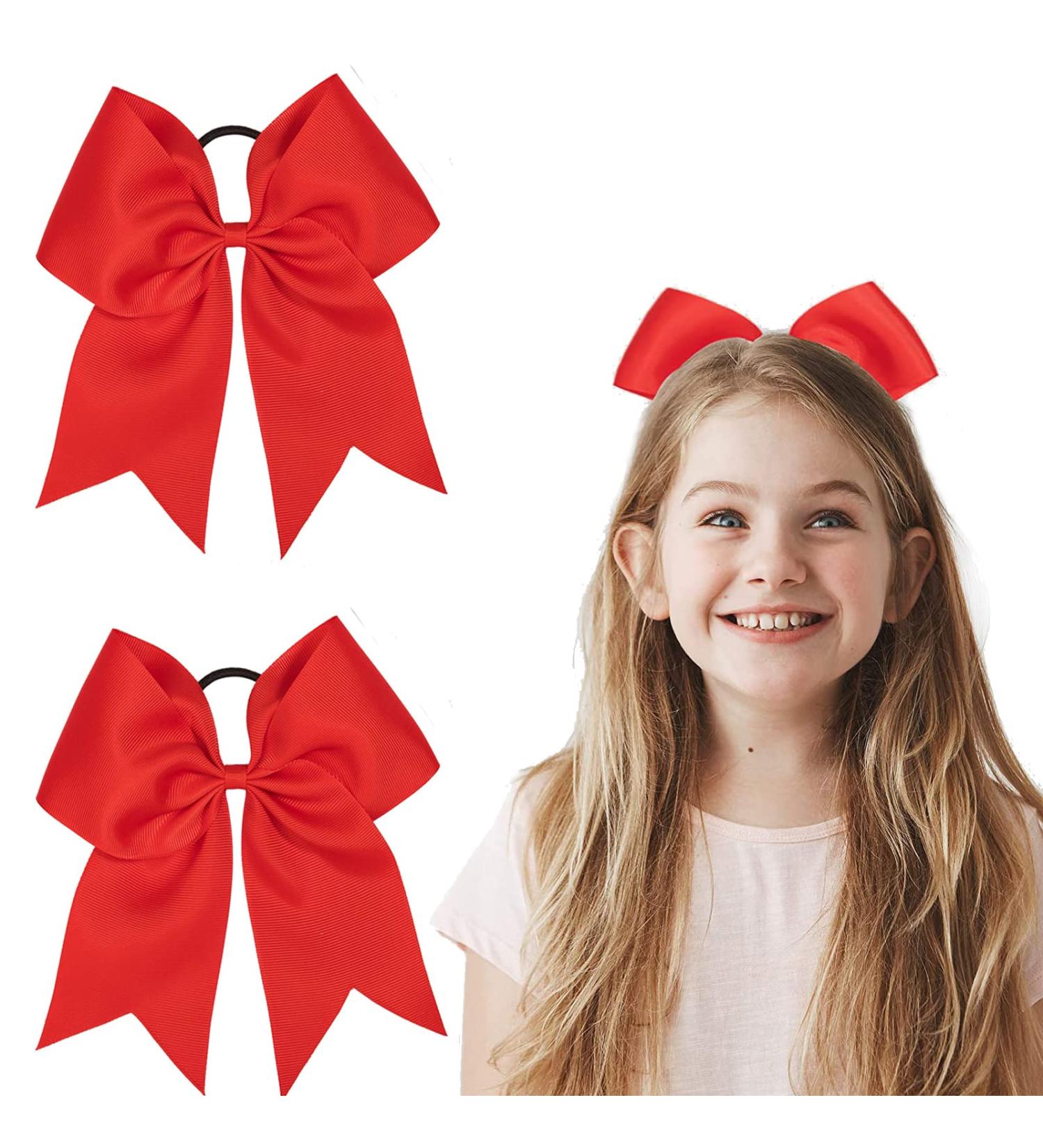 Mmufekum 2-Piece Red Hair Tie Set | Cheerleader Bow Hair Accessories for Girls - Perfect for School & Daily Wear - Buy Online on GoSupps.com