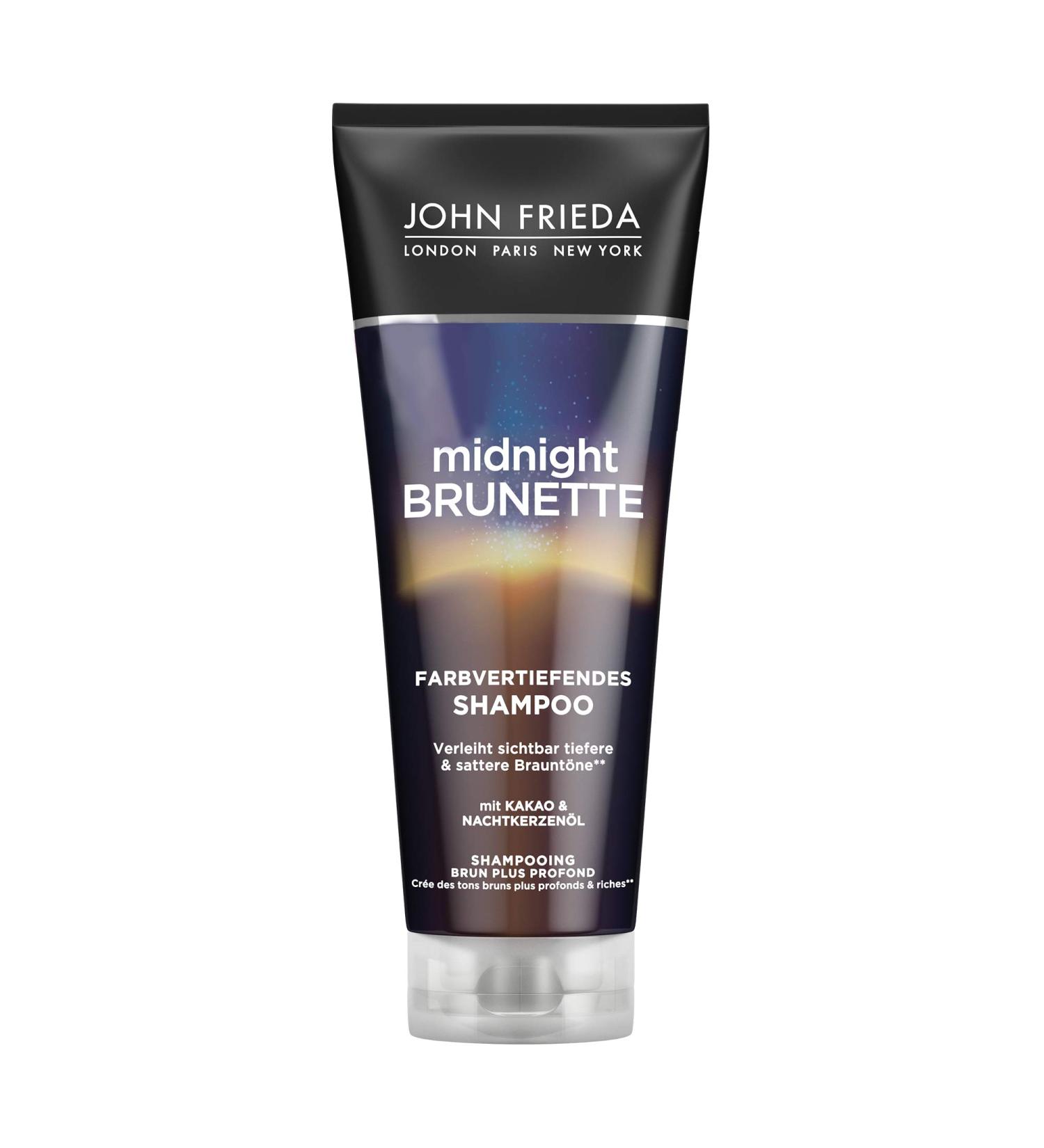 Kao Germany John Frieda Midnight Brunette Shampoo Contents 250ml Intensifies dark nuances with color pigments & cocoa For brown & brunette hair - Buy Online on GoSupps.com