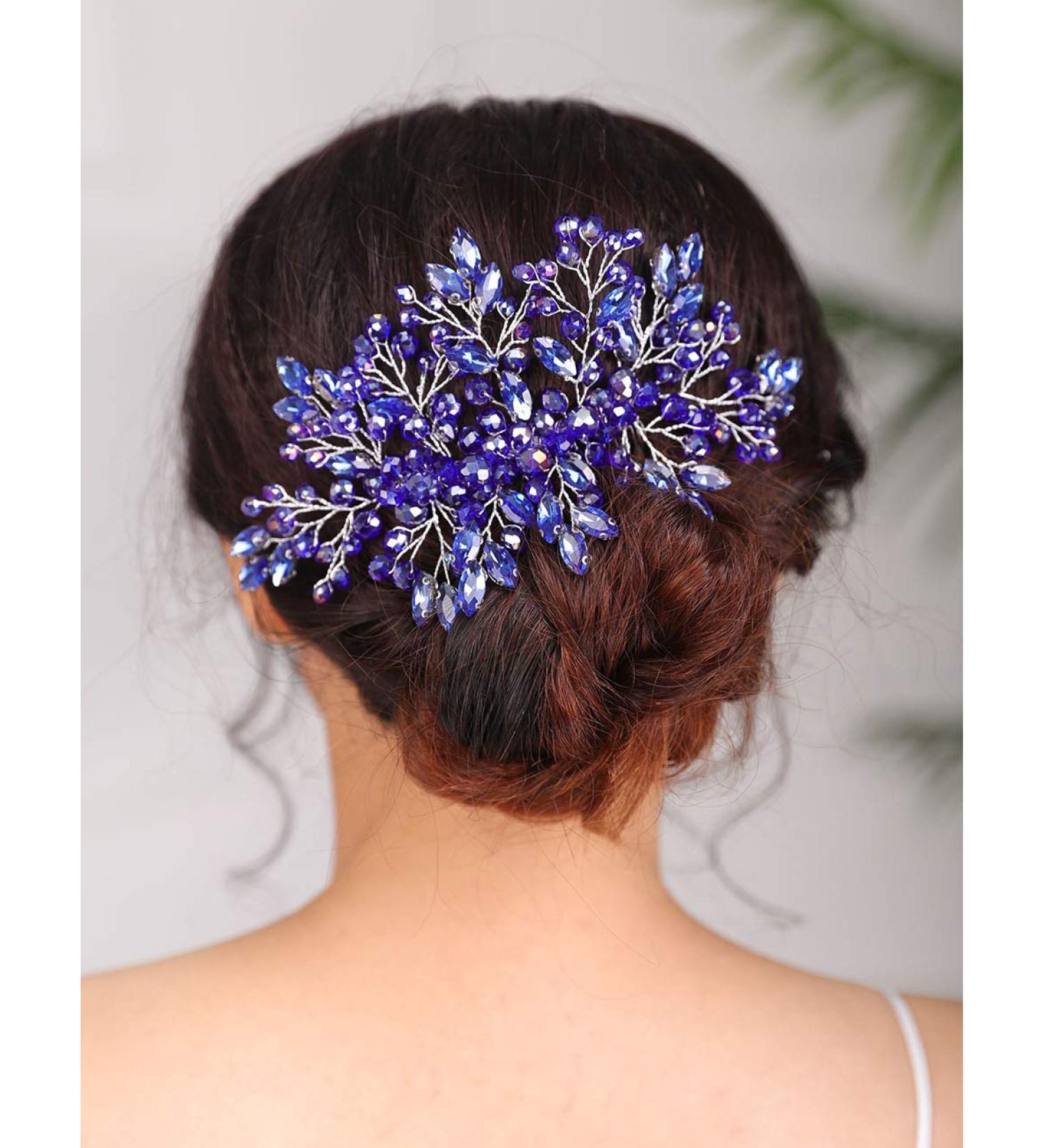 Deniferymakeup Bridal Hair Comb Sparkly Crystal Wedding Comb Colorful Crown Big Bridal Headpiece Wedding Hair Accessories for Brides (Blue) - Buy Online on GoSupps.com