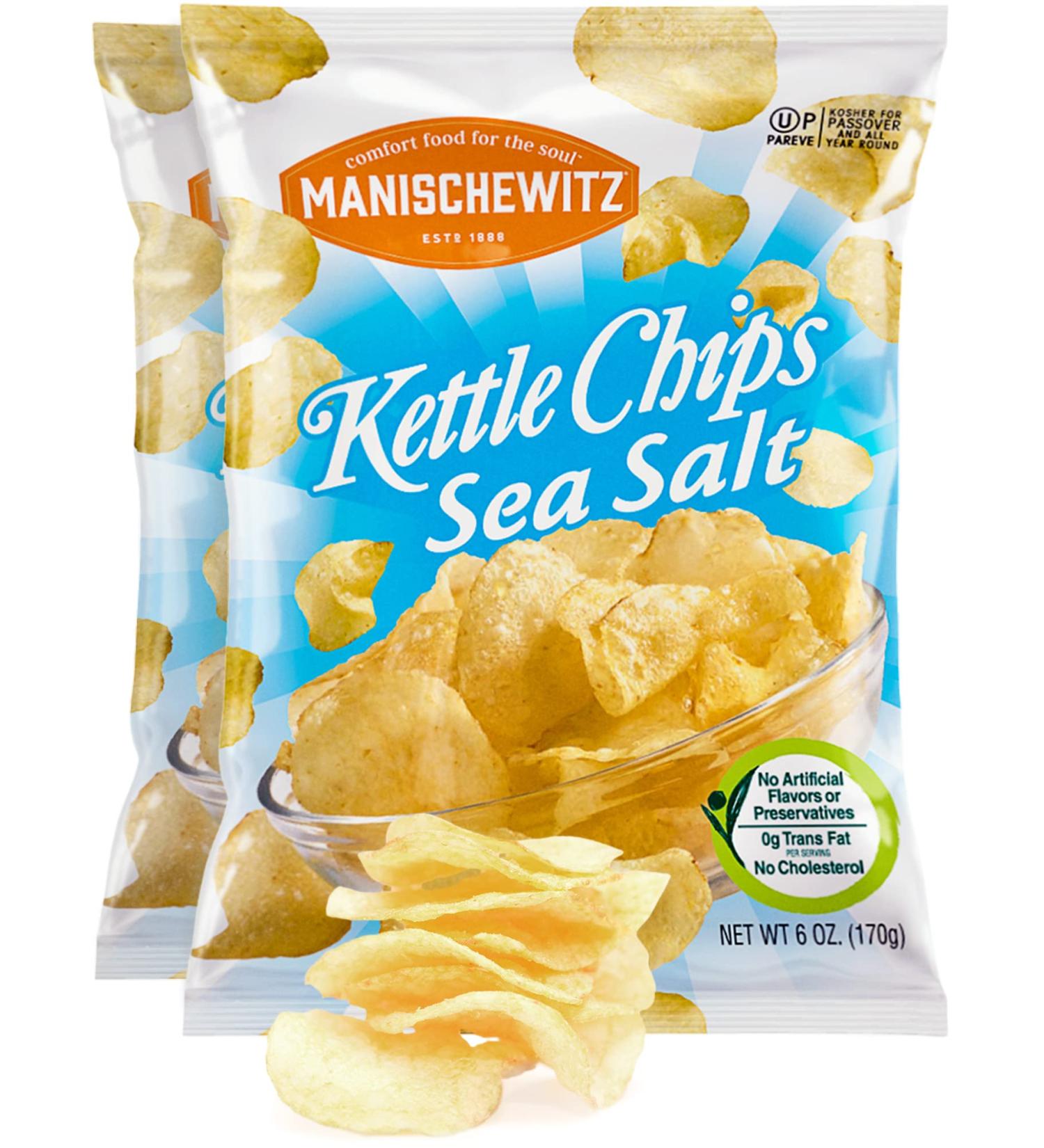 Manischewitz Kettle Cooked Sea Salt Potato Chips 6oz (2 Pack) - No MSG, Kosher for Year Round and Passover - Buy Online on GoSupps.com