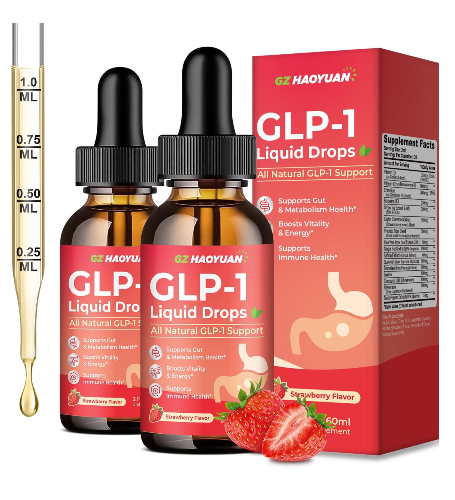 2 Pack GLP-1 Supplement 16-in-1 GLP-1 Liquid Drops with Berberine Ceylon Cinnamon Green Tea Chromium & Resveratrol Naturally GLP 1 Support for Metabolism Gut Digestion Stawberry Flavor 4 Fl Oz - Buy Online on GoSupps.com