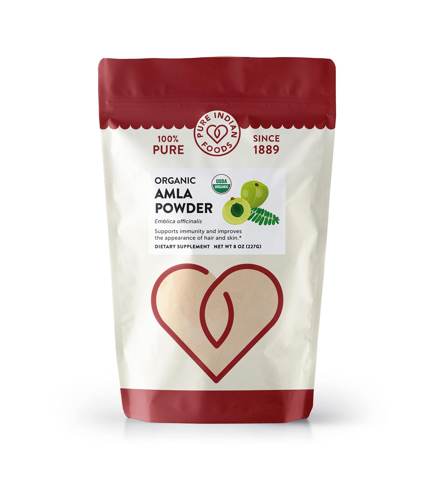 Buy Pure Indian Foods Organic Amla Powder 8 oz - Natural Superfood for Health & Wellness - Buy Online on GoSupps.com