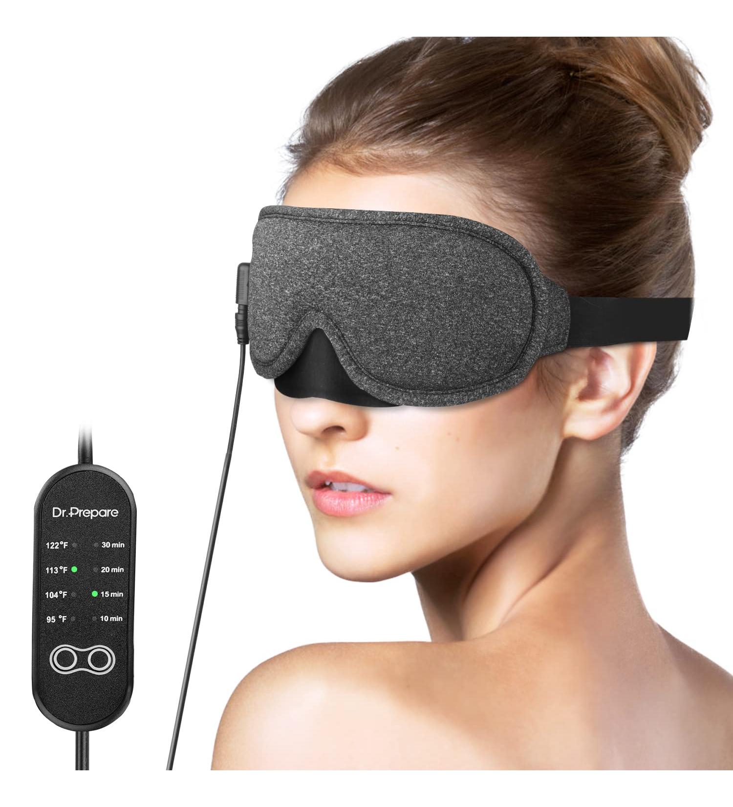DR.PREPARE Heated Eye Mask - Electric USB Cotton Eye Compress with Smart Temperature Control | For Sleep, Dry Eyes, Blepharitis, Dark Circles | Includes Earplugs - Buy Online on GoSupps.com