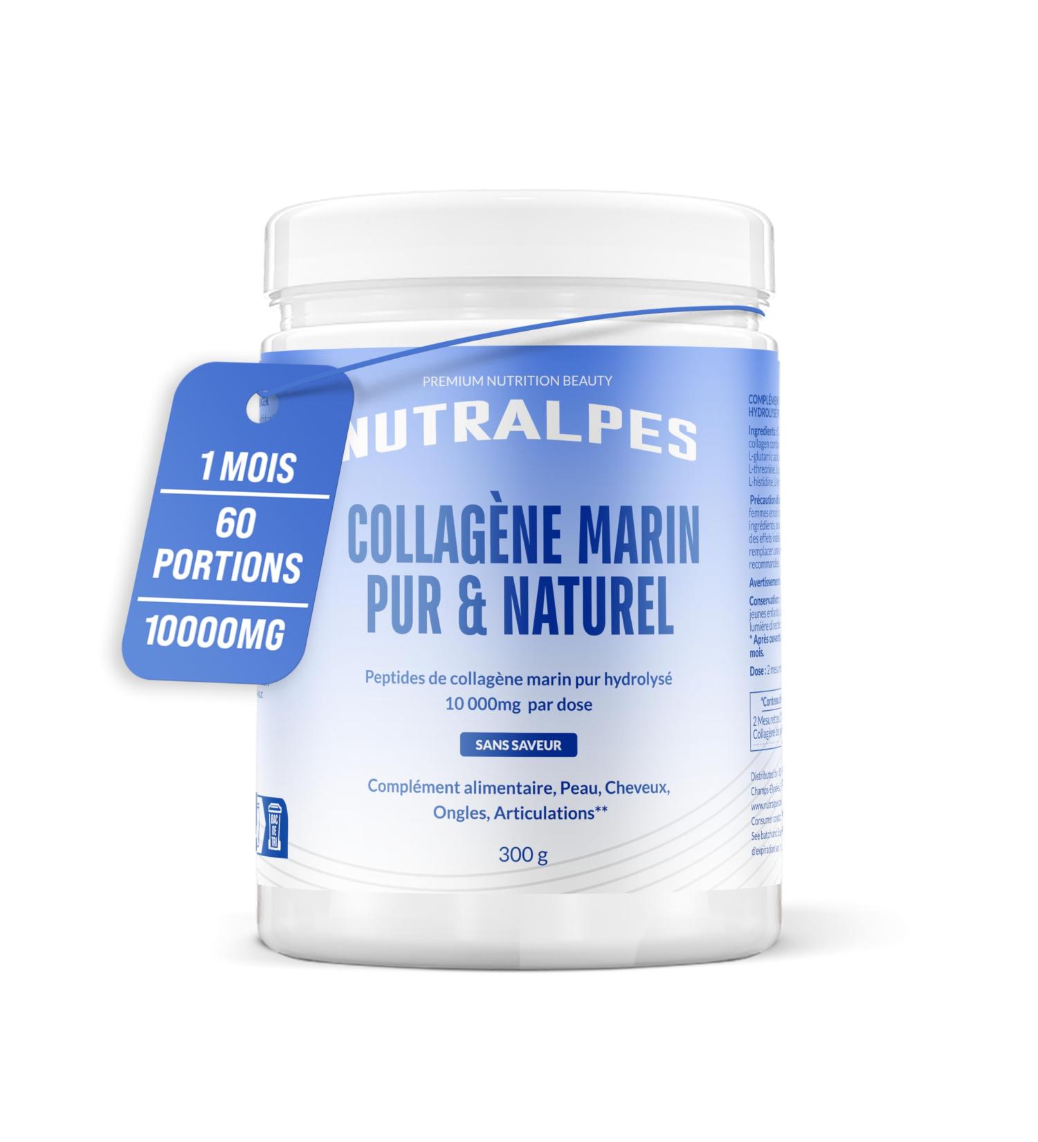 Nutralpes Marine Collagen | 10 000 mg Per dose | Pure & Natural | Skin Hair Nails Joints | 300g Powder | Unflavored. - Buy Online on GoSupps.com