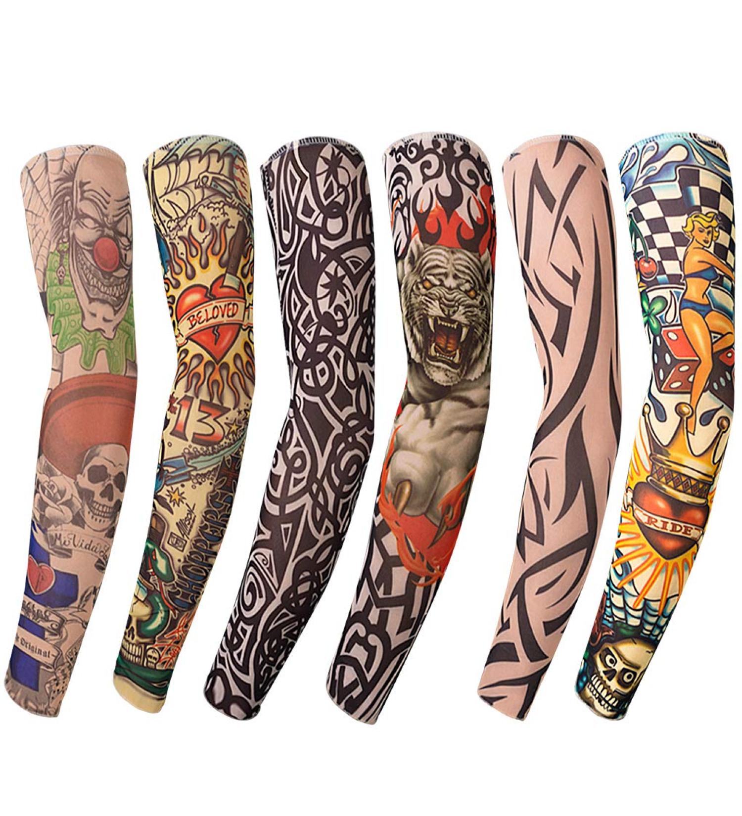Gospire 6 Pcs Stretchy Nylon Fake Tattoo Sleeves - Halloween Body Art Arm Stockings for Men and Women - Buy Online on GoSupps.com