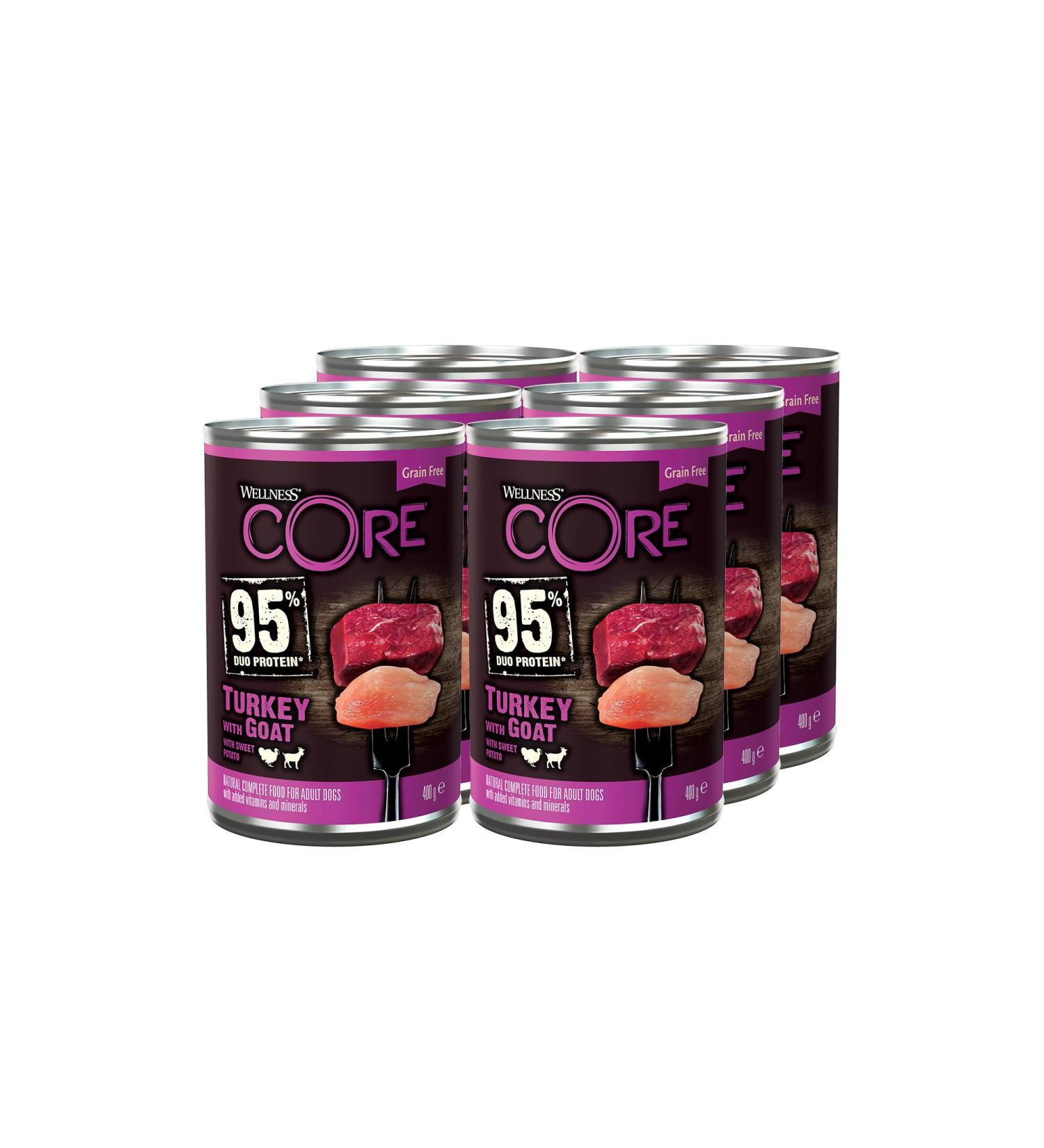 Wellness Core 95% Turkey & Goat Wet Dog Food - Grain Free High Meat Content 6 x 400g Pack - Buy Online on GoSupps.com