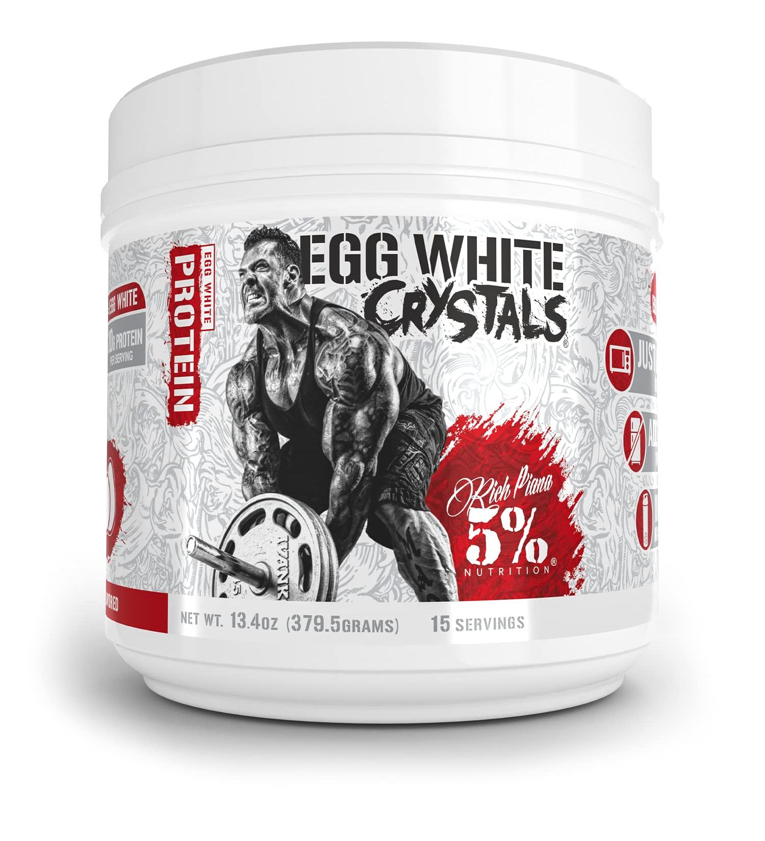 Rich Piana 5% Nutrition Egg White Crystals - 100% Pure Egg White Protein Powder | 20g Protein | Unflavored | Easy Mixing 15 Servings - 0.84 lbs - Buy Online on GoSupps.com
